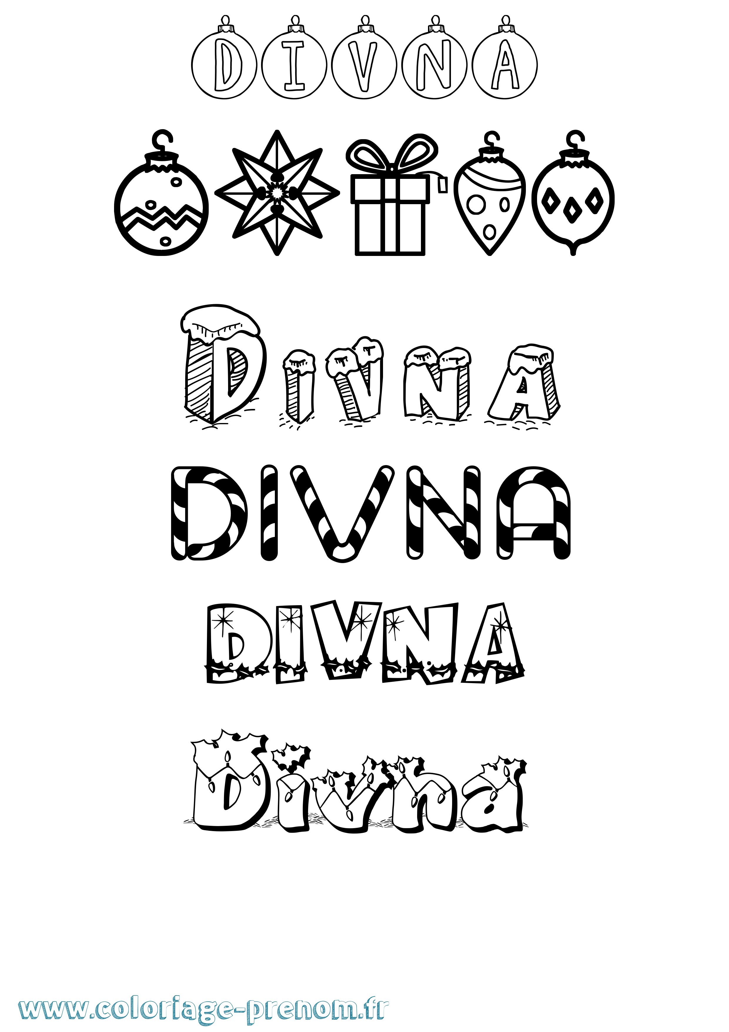 Coloriage Divna Noël Coloriage prénom Divna Noël