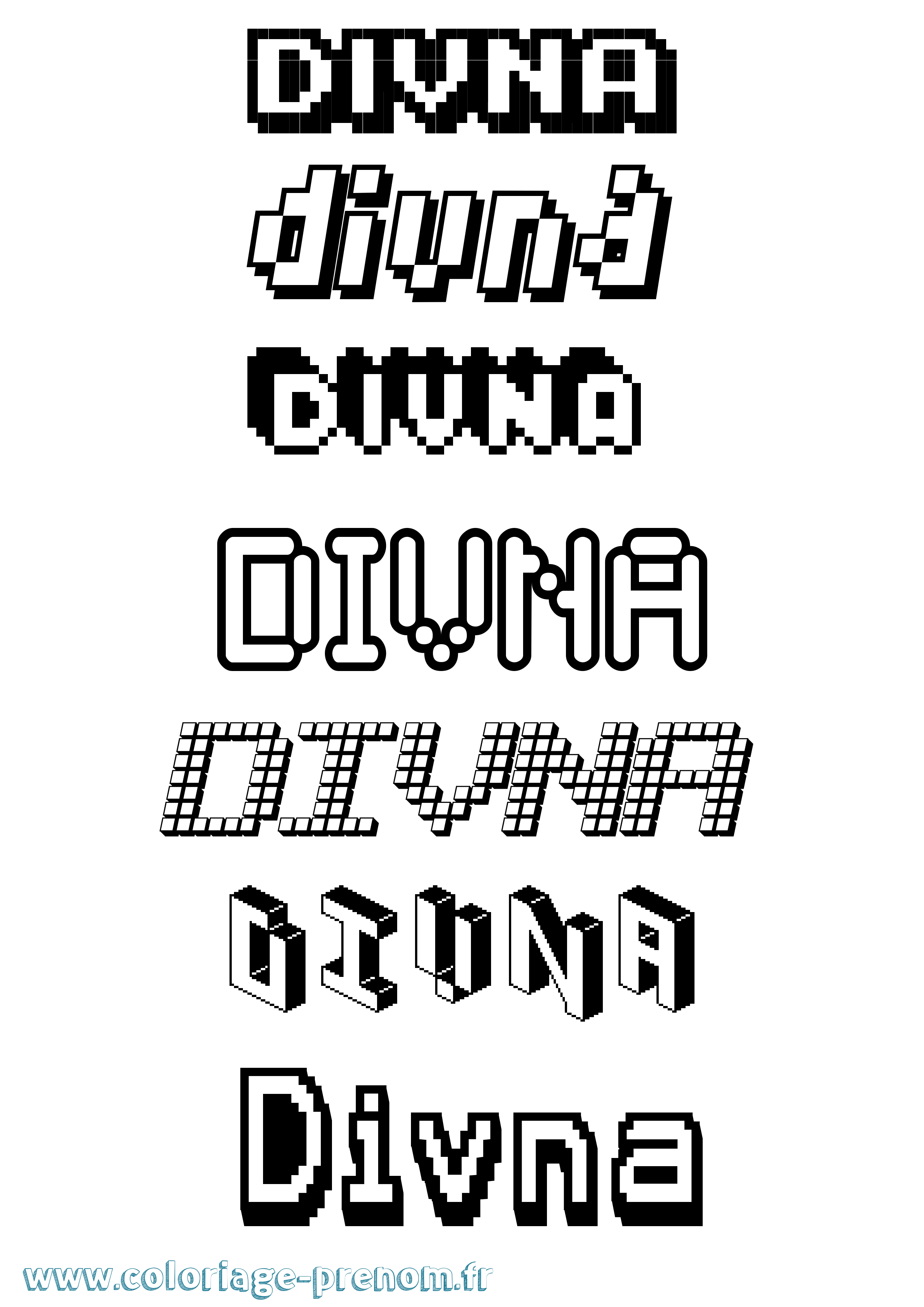 Coloriage Divna Pixel Coloriage prénom Divna Pixel