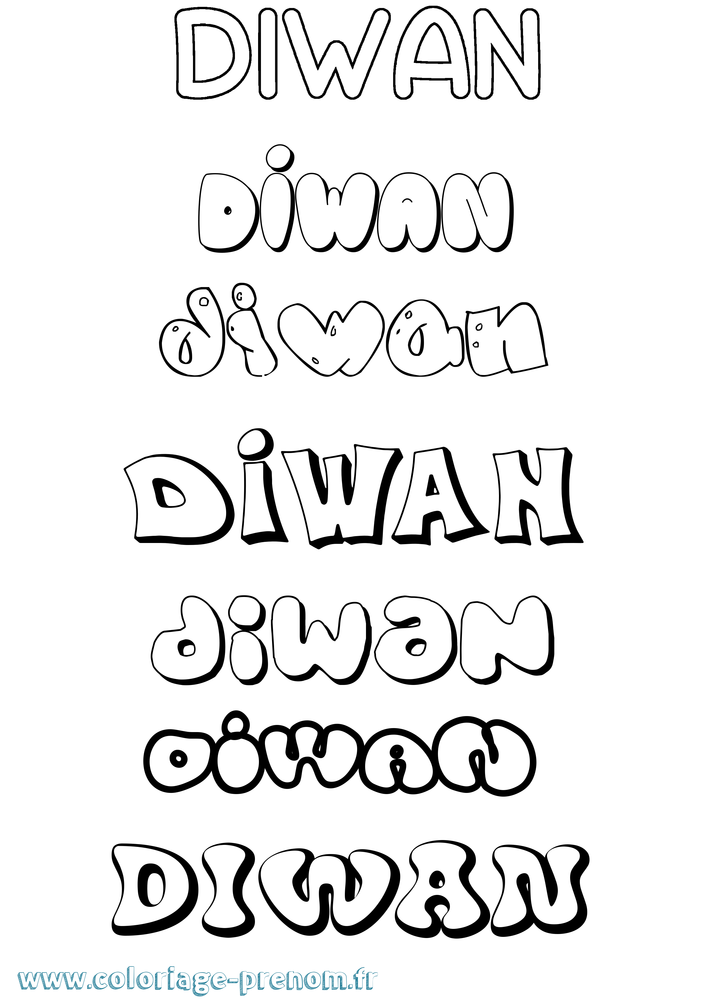 Coloriage Diwan Bubble Coloriage prénom Diwan Bubble