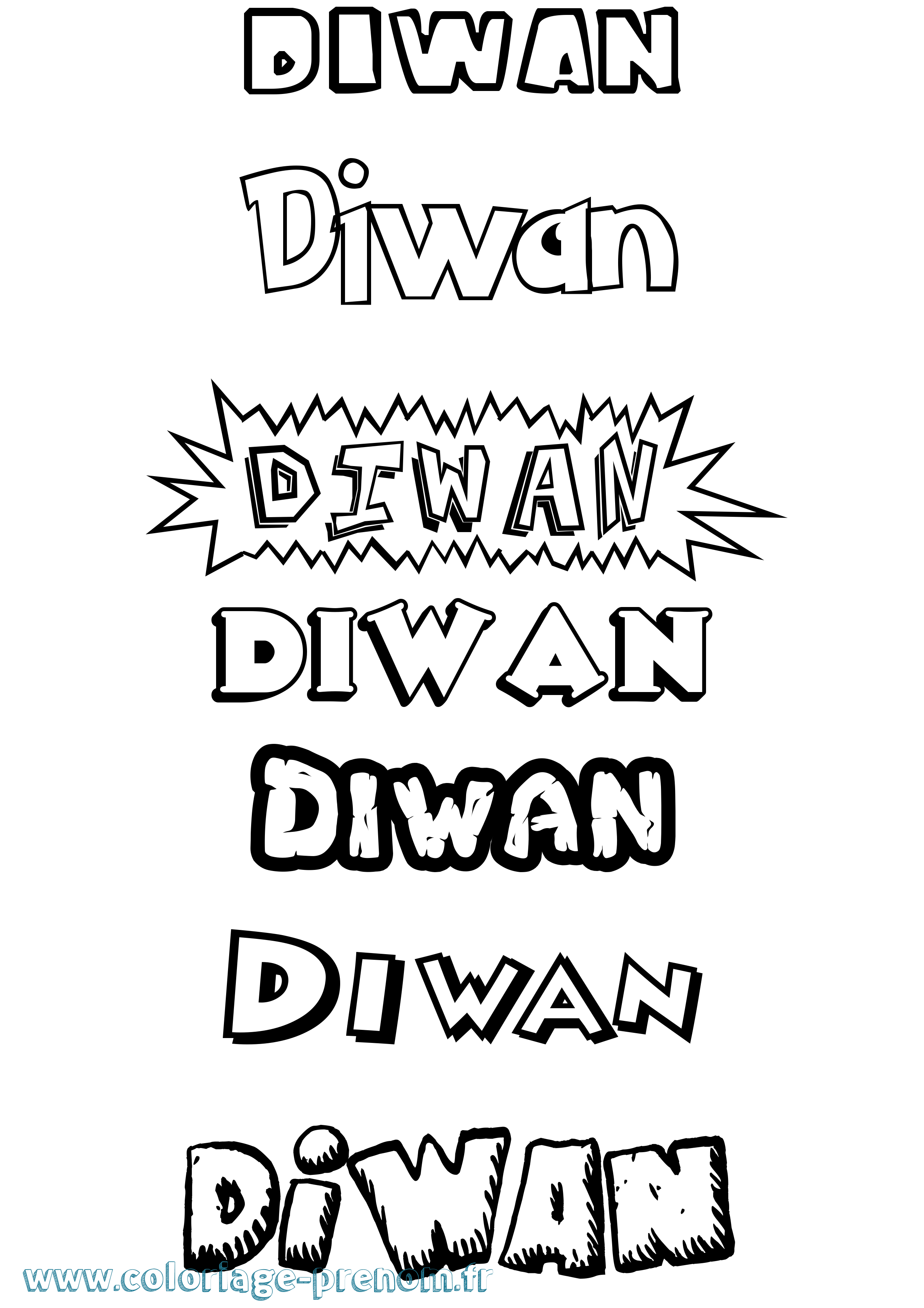 Coloriage Diwan Dessin Animé Coloriage prénom Diwan Dessin Animé