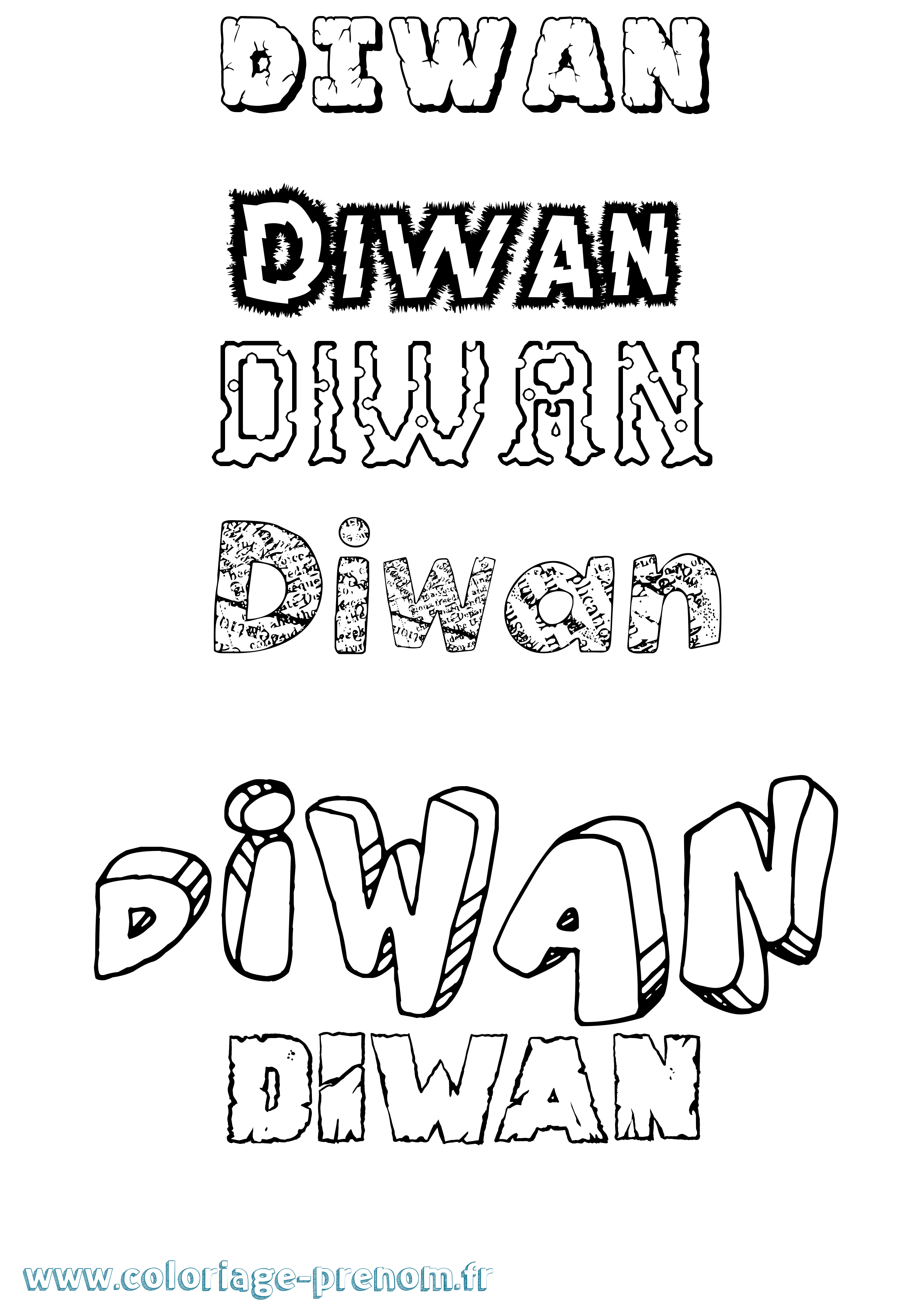 Coloriage Diwan Destructuré Coloriage prénom Diwan Destructuré