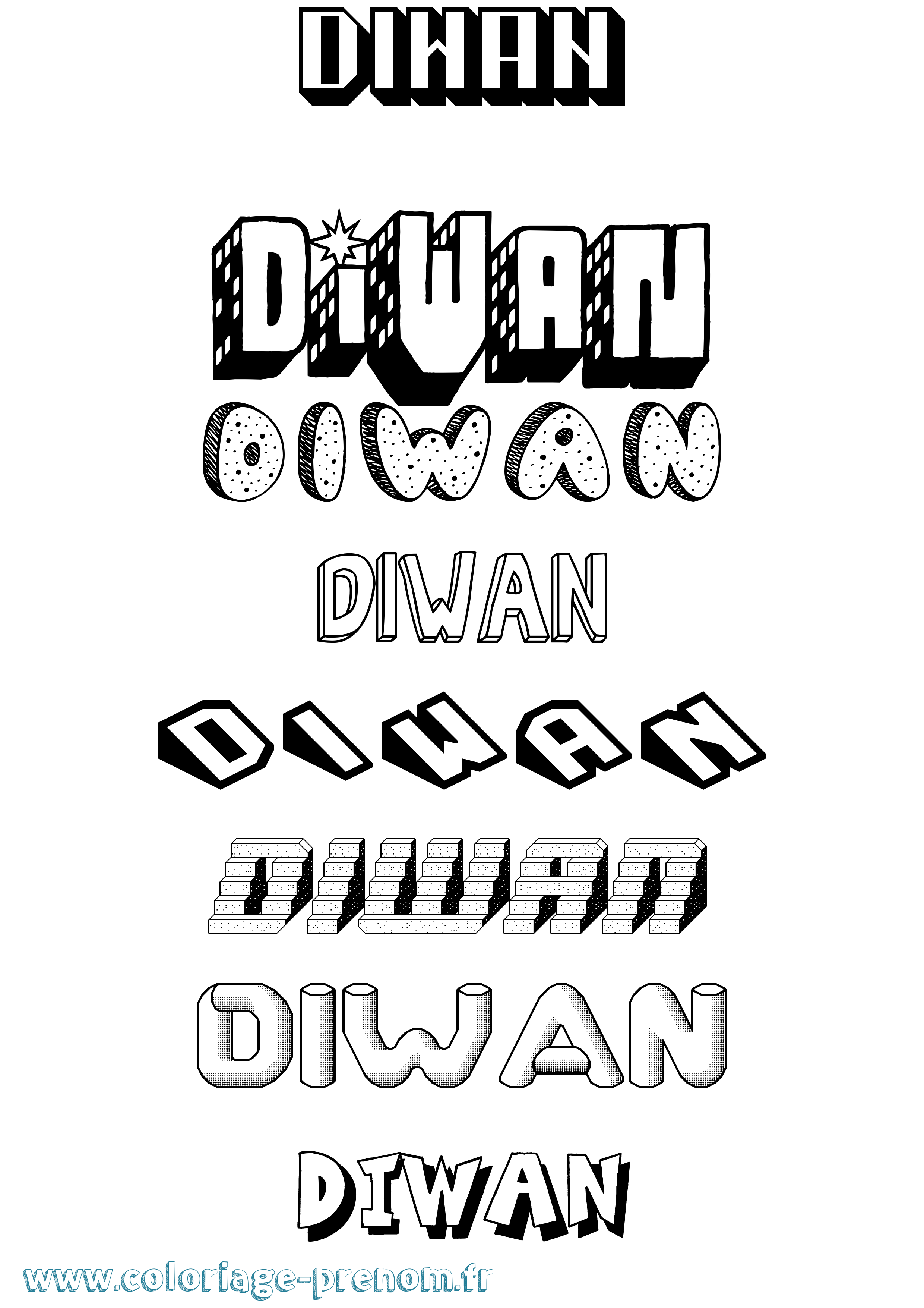 Coloriage Diwan Effet 3D Coloriage prénom Diwan Effet 3D