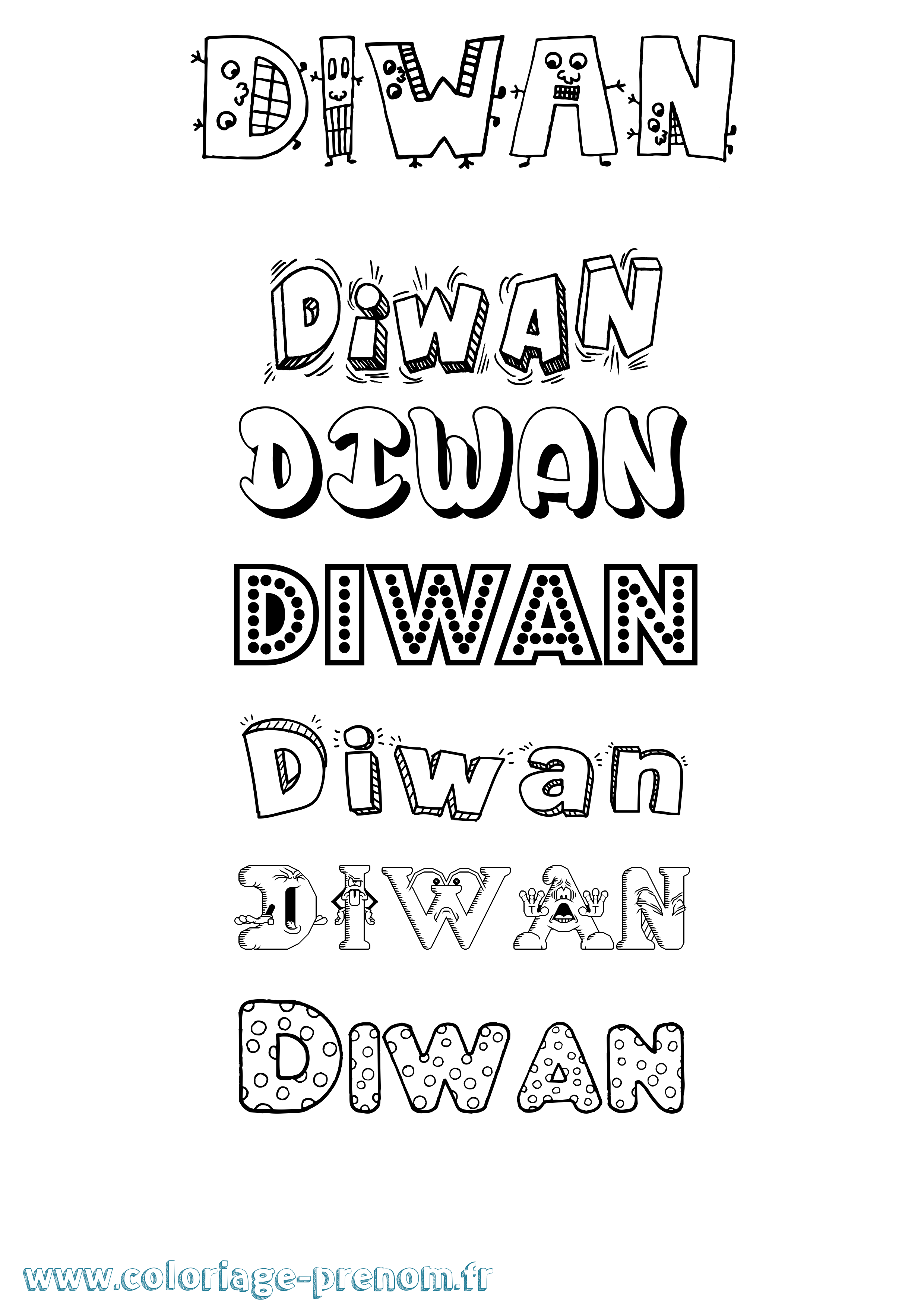 Coloriage Diwan Fun Coloriage prénom Diwan Fun