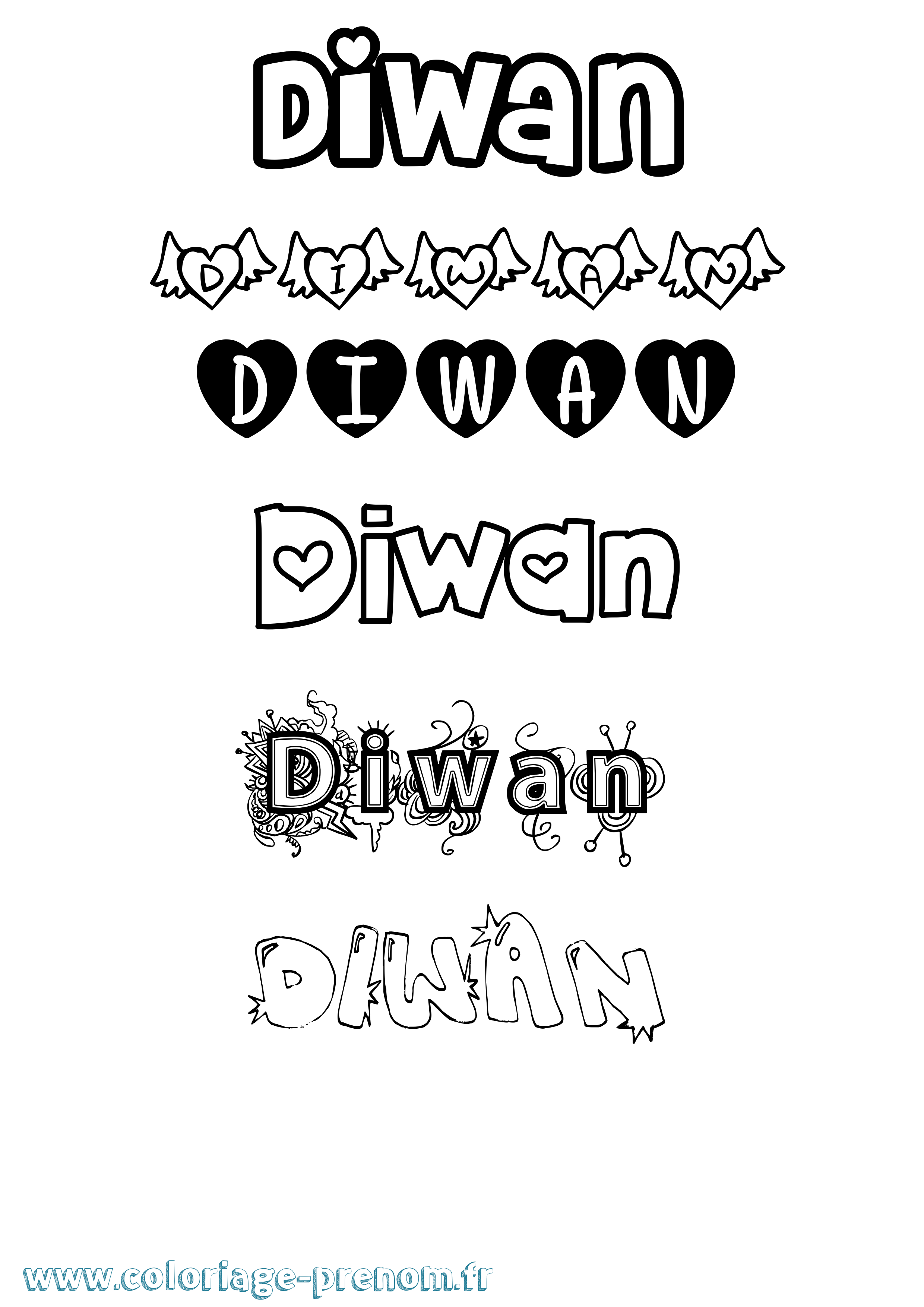 Coloriage Diwan Girly Coloriage prénom Diwan Girly