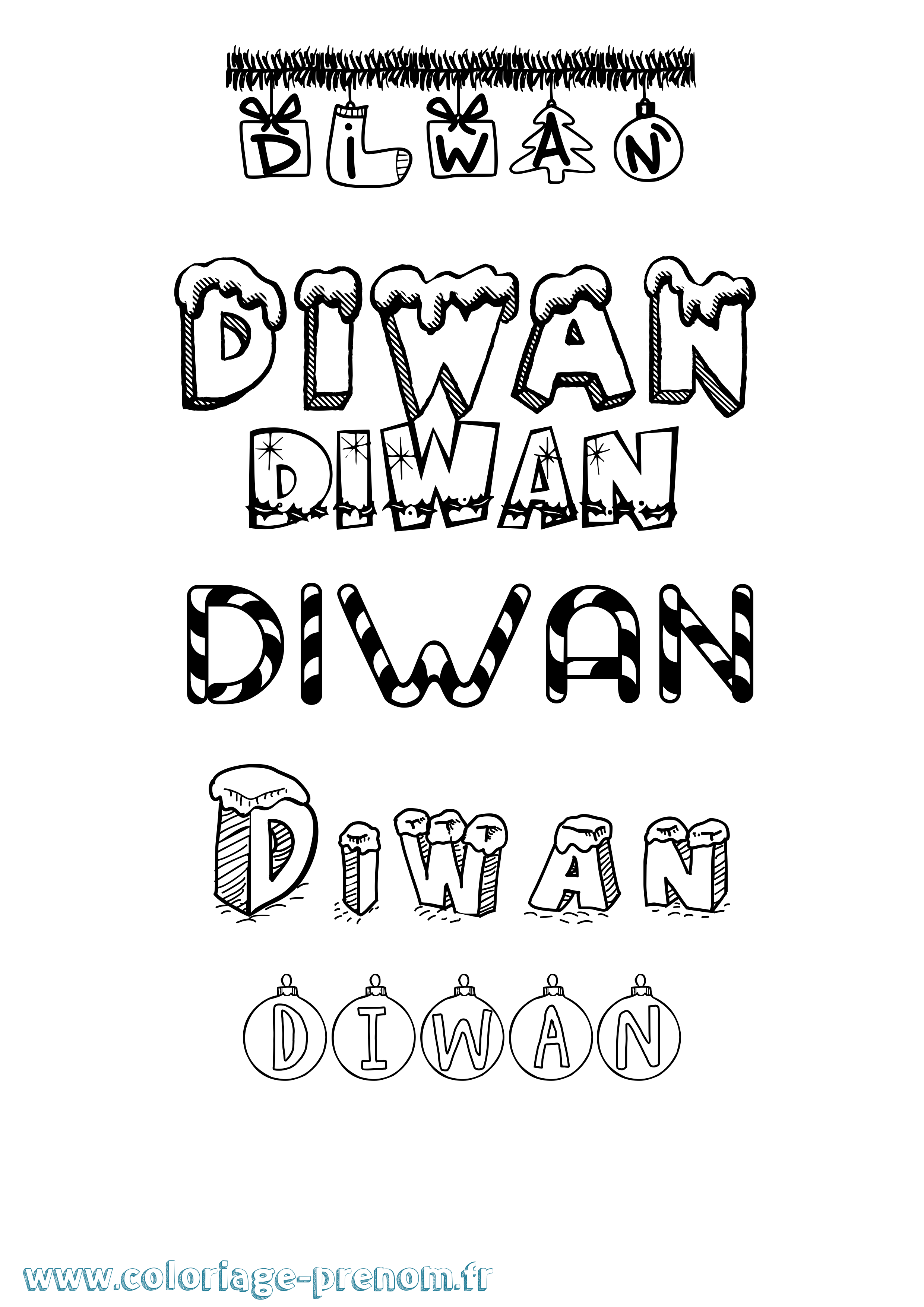 Coloriage Diwan Noël Coloriage prénom Diwan Noël