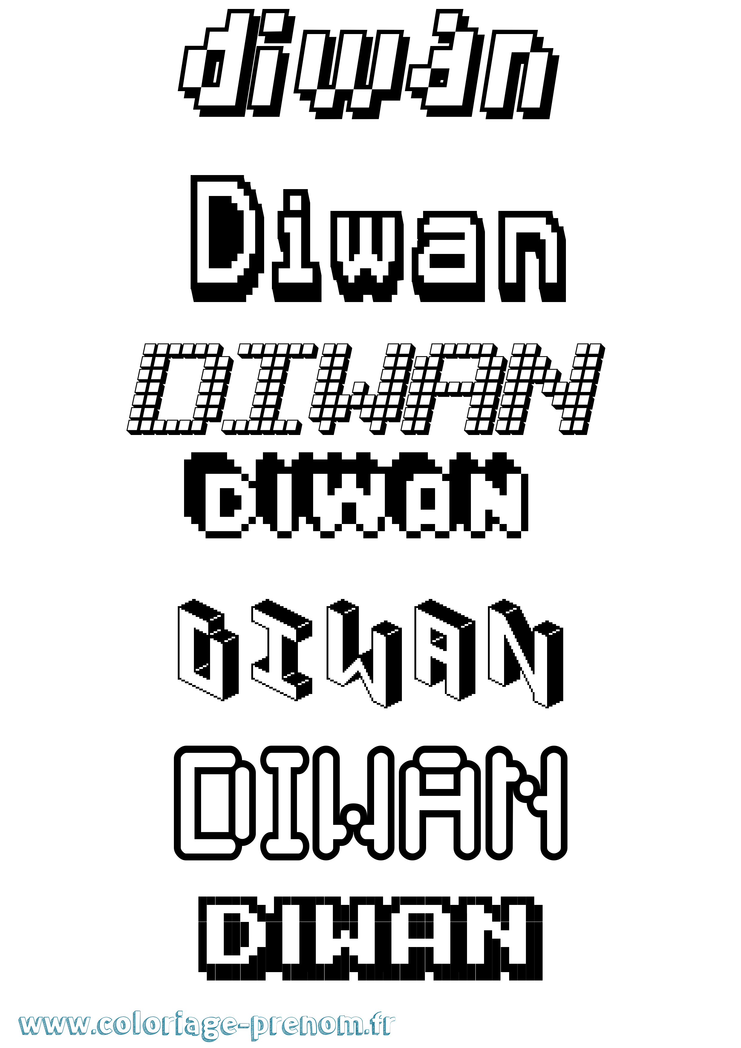 Coloriage Diwan Pixel Coloriage prénom Diwan Pixel