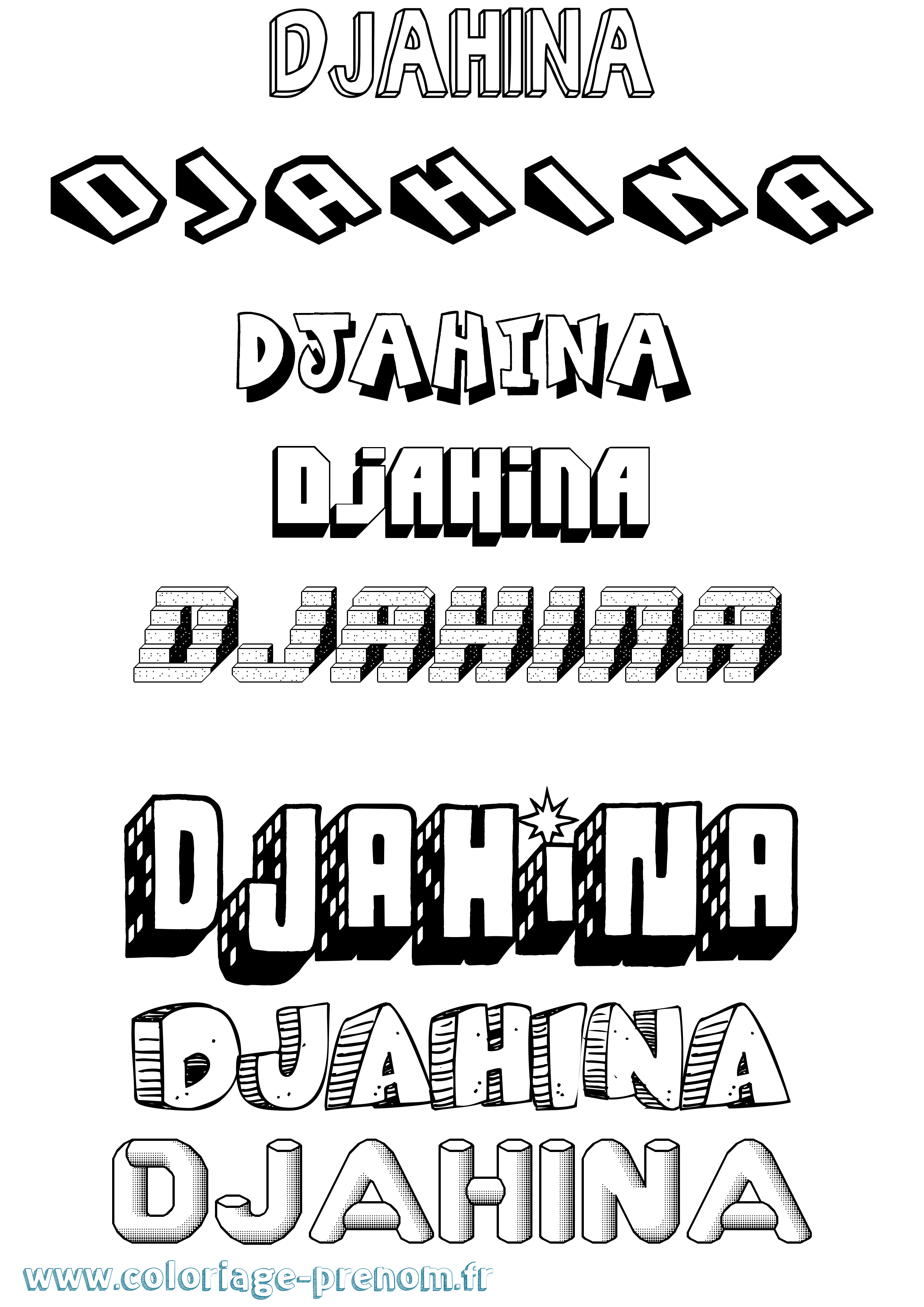 Coloriage Djahina Effet 3D Coloriage prénom Djahina Effet 3D