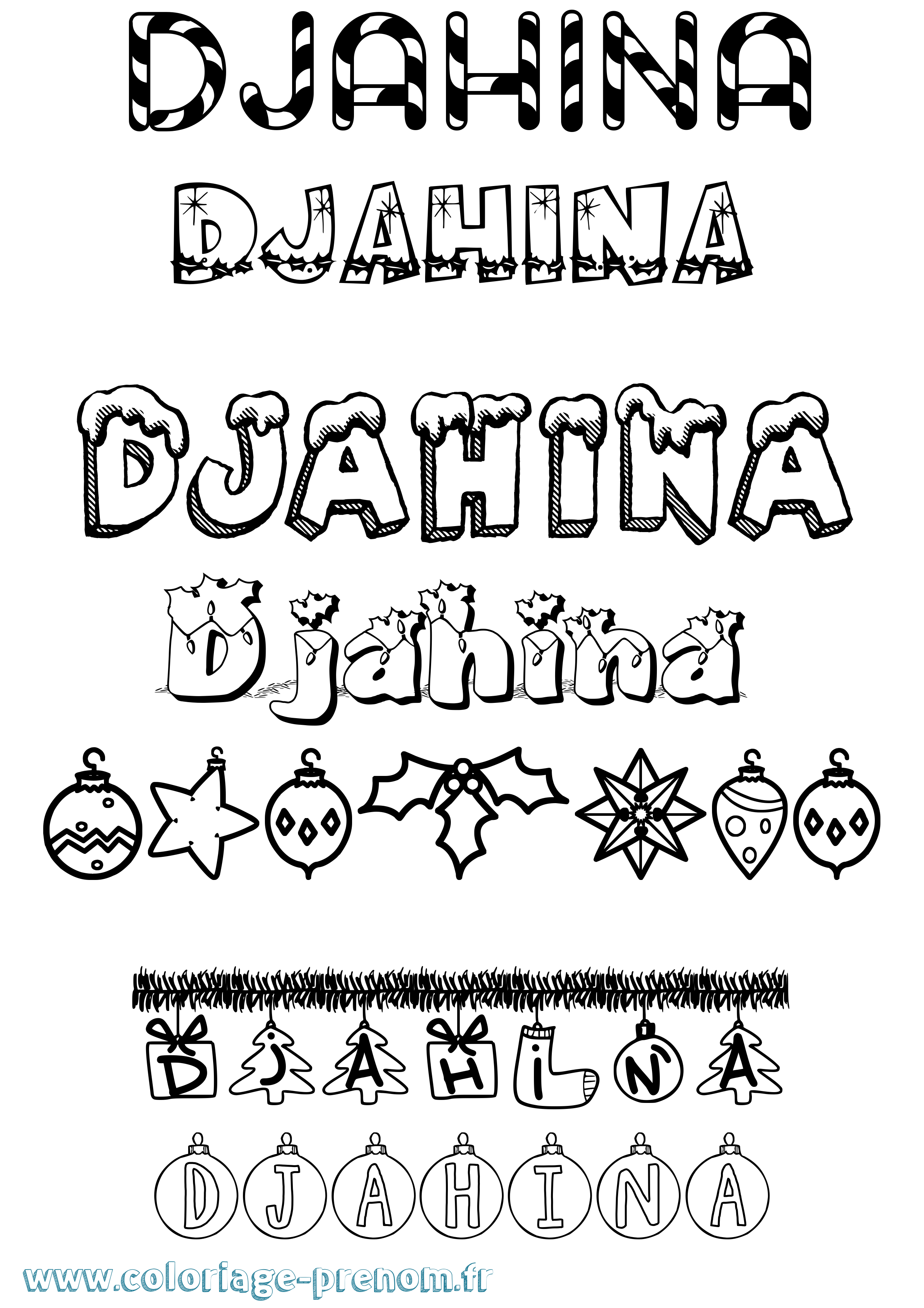 Coloriage Djahina Noël Coloriage prénom Djahina Noël