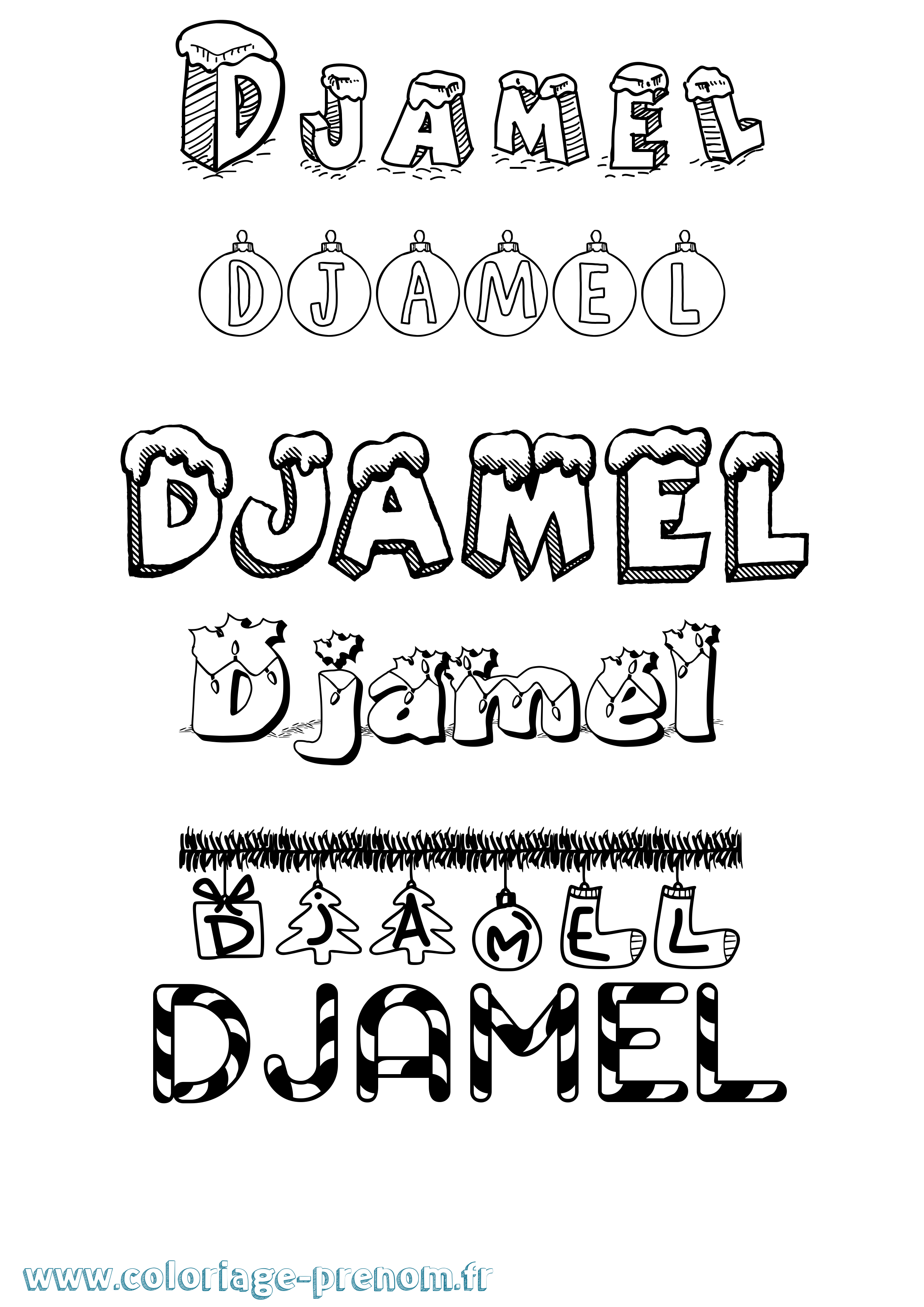 Coloriage Djamel Noël Coloriage prénom Djamel Noël