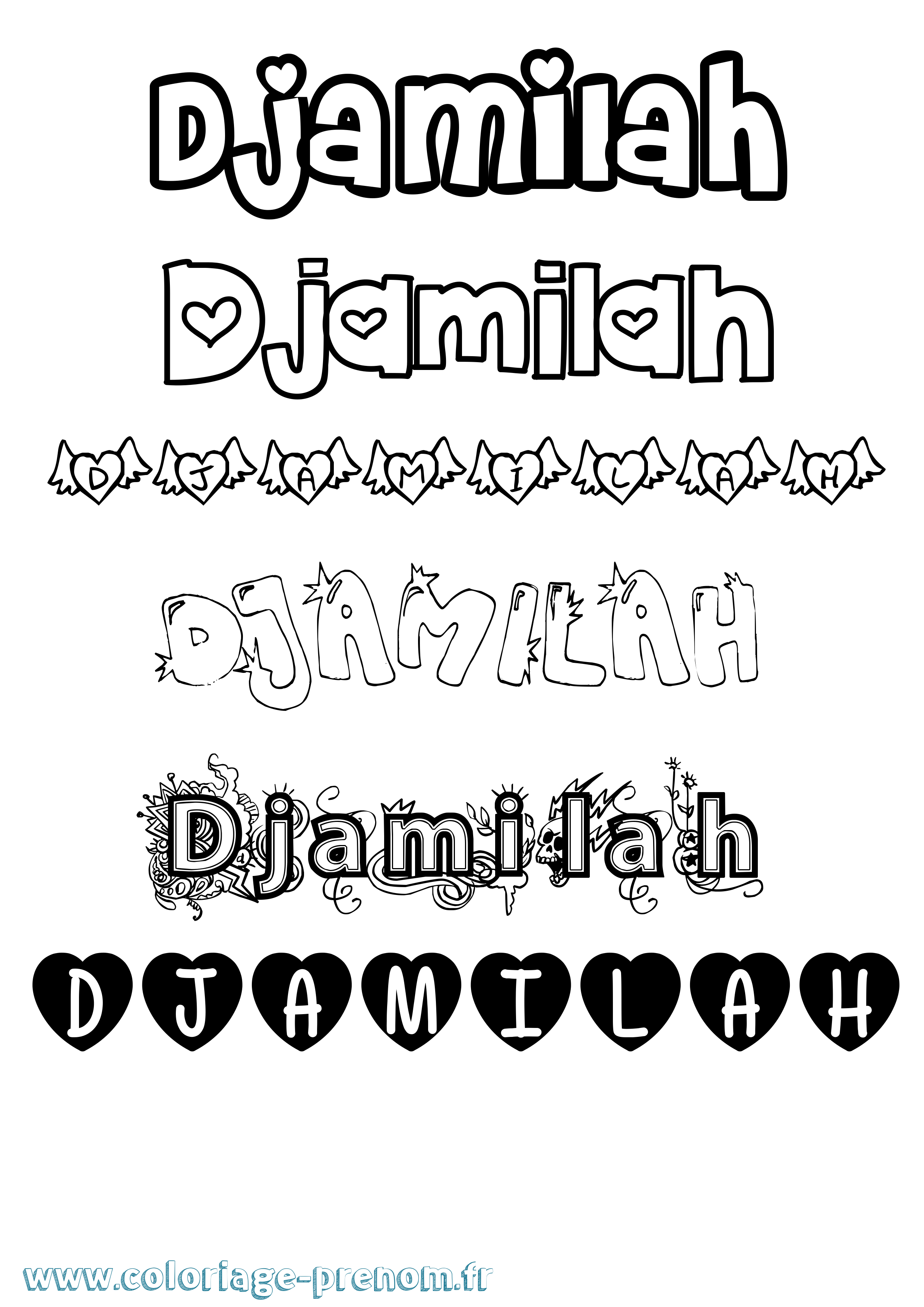 Coloriage Djamilah Girly Coloriage prénom Djamilah Girly