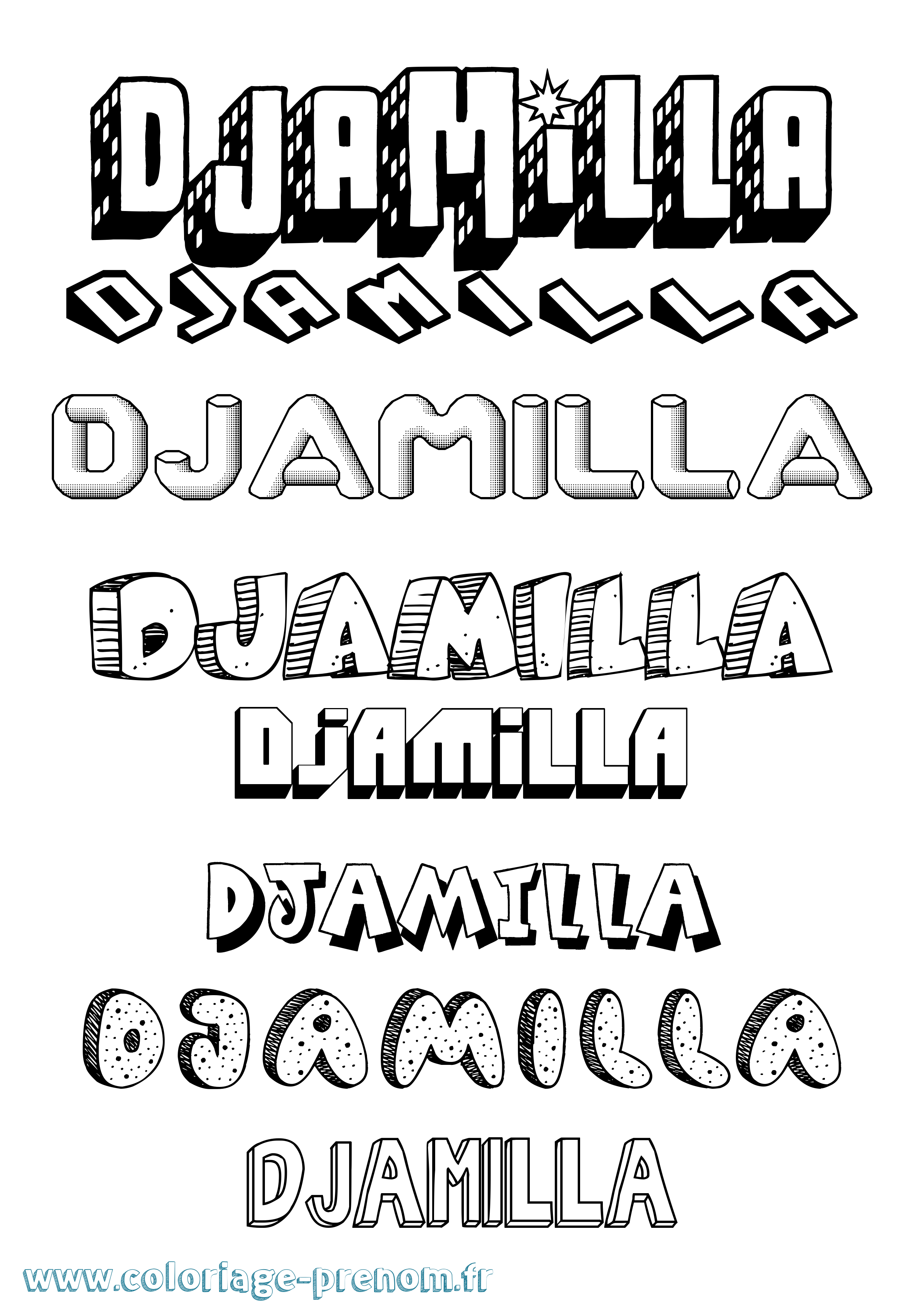 Coloriage Djamilla Effet 3D Coloriage prénom Djamilla Effet 3D