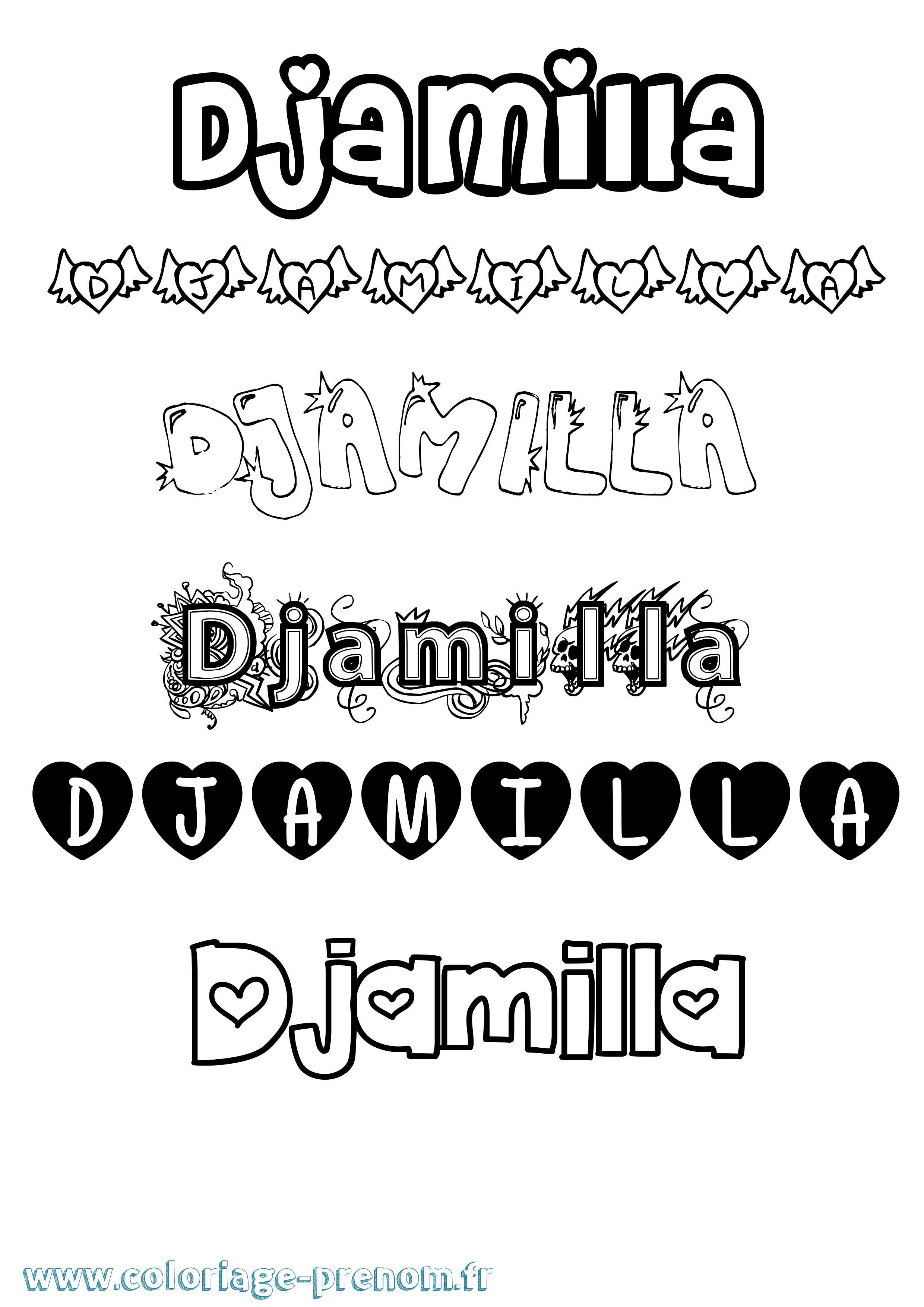 Coloriage Djamilla Girly Coloriage prénom Djamilla Girly
