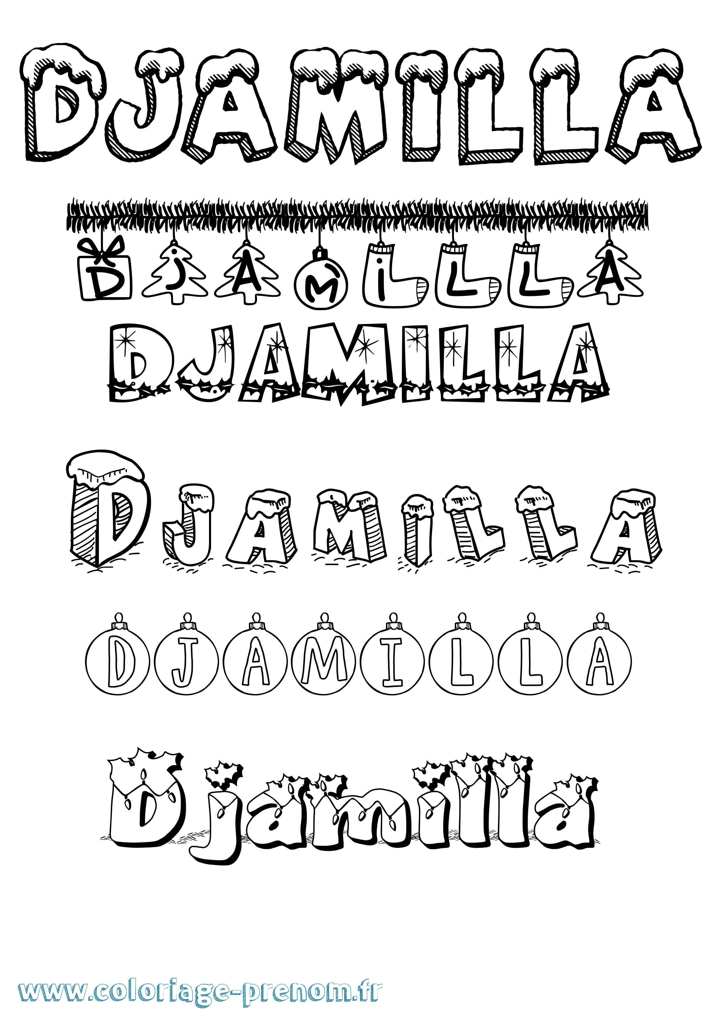 Coloriage Djamilla Noël Coloriage prénom Djamilla Noël