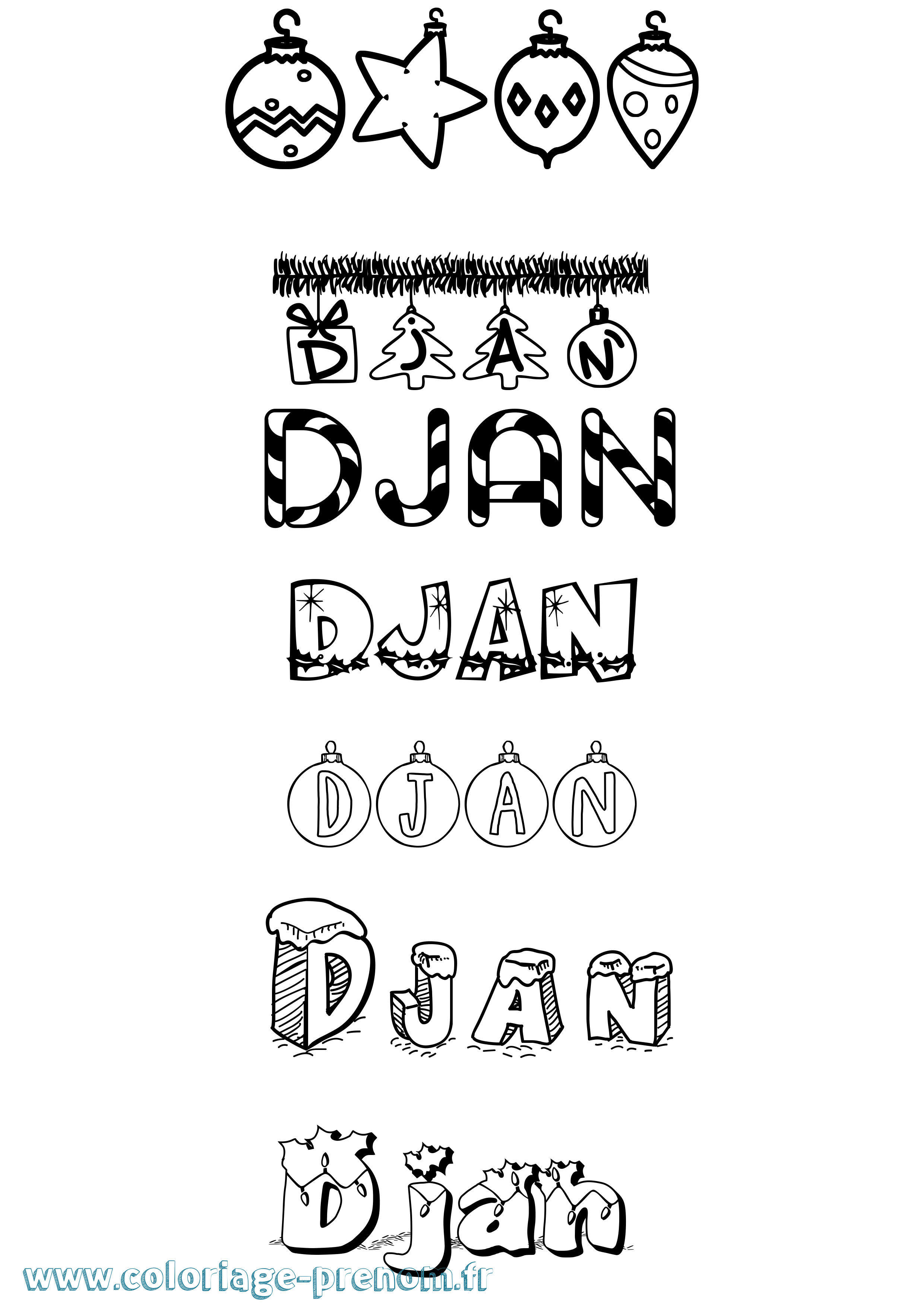 Coloriage Djan Noël Coloriage prénom Djan Noël