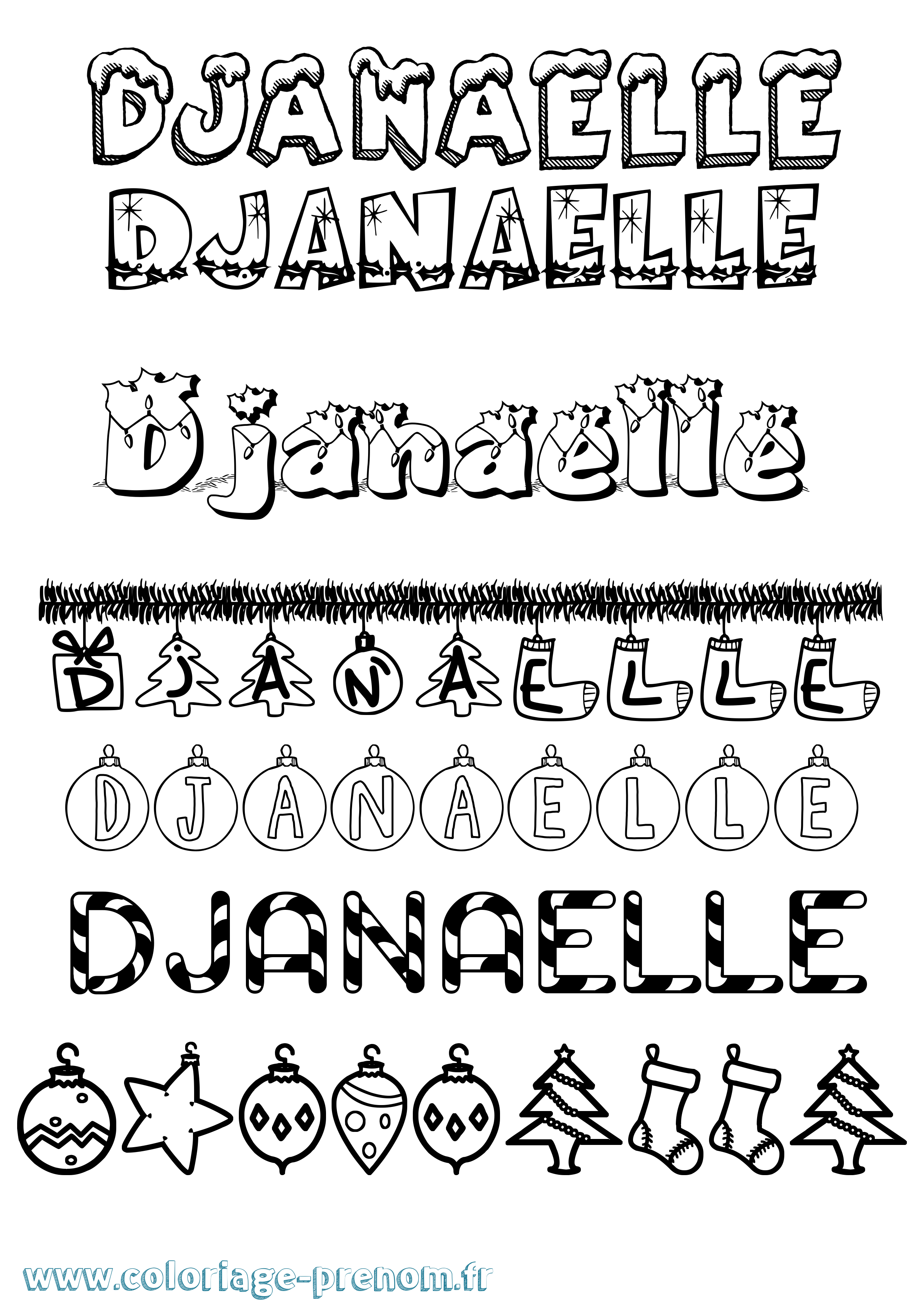 Coloriage Djanaelle Noël Coloriage prénom Djanaelle Noël