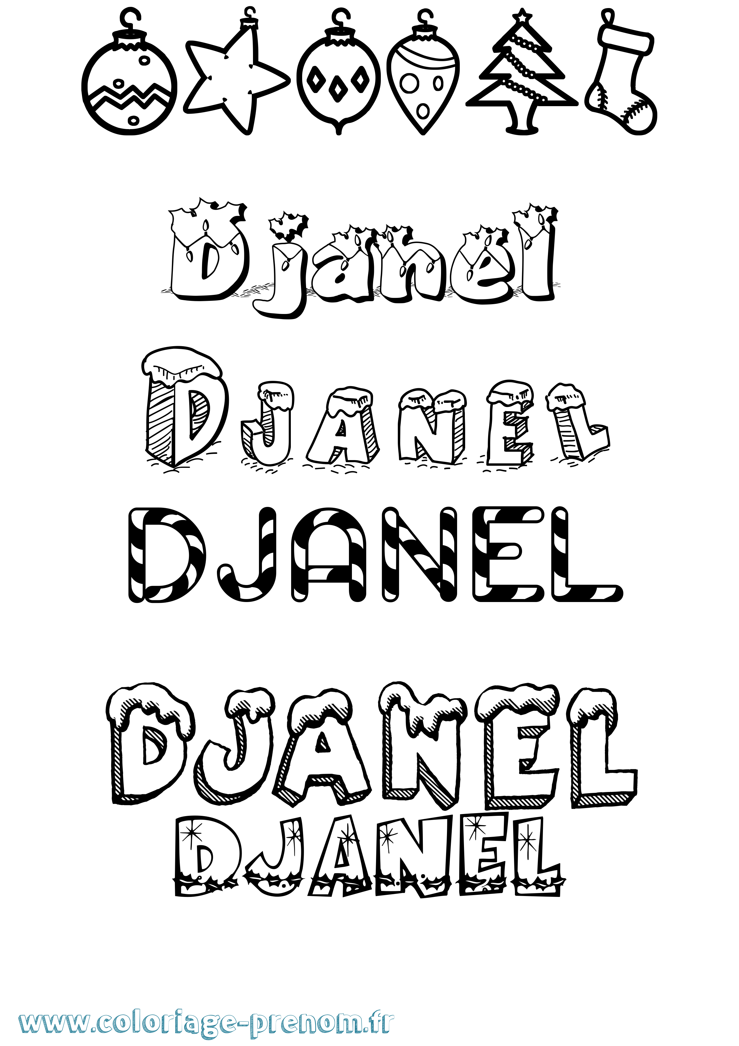Coloriage Djanel Noël Coloriage prénom Djanel Noël