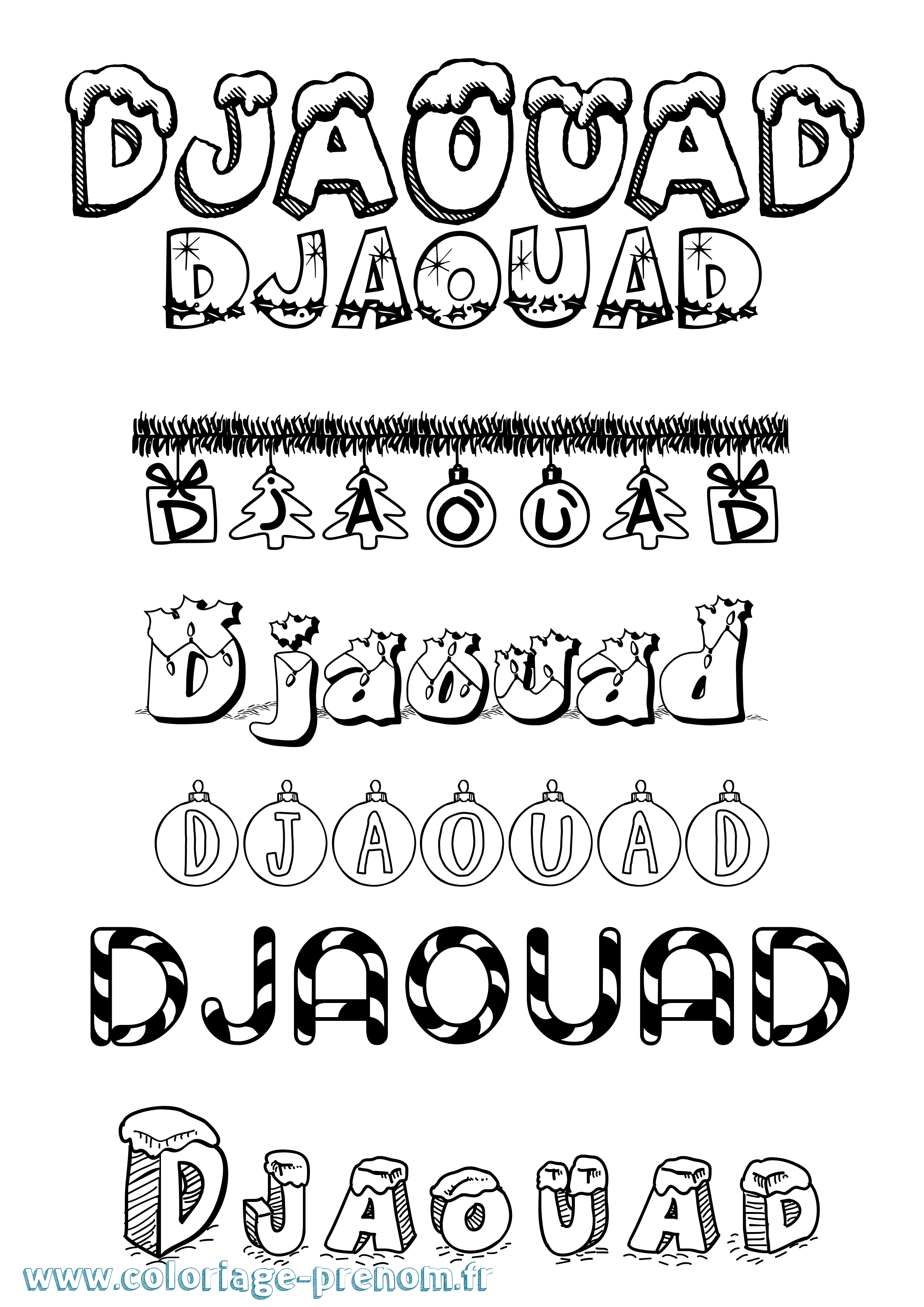Coloriage Djaouad Noël Coloriage prénom Djaouad Noël