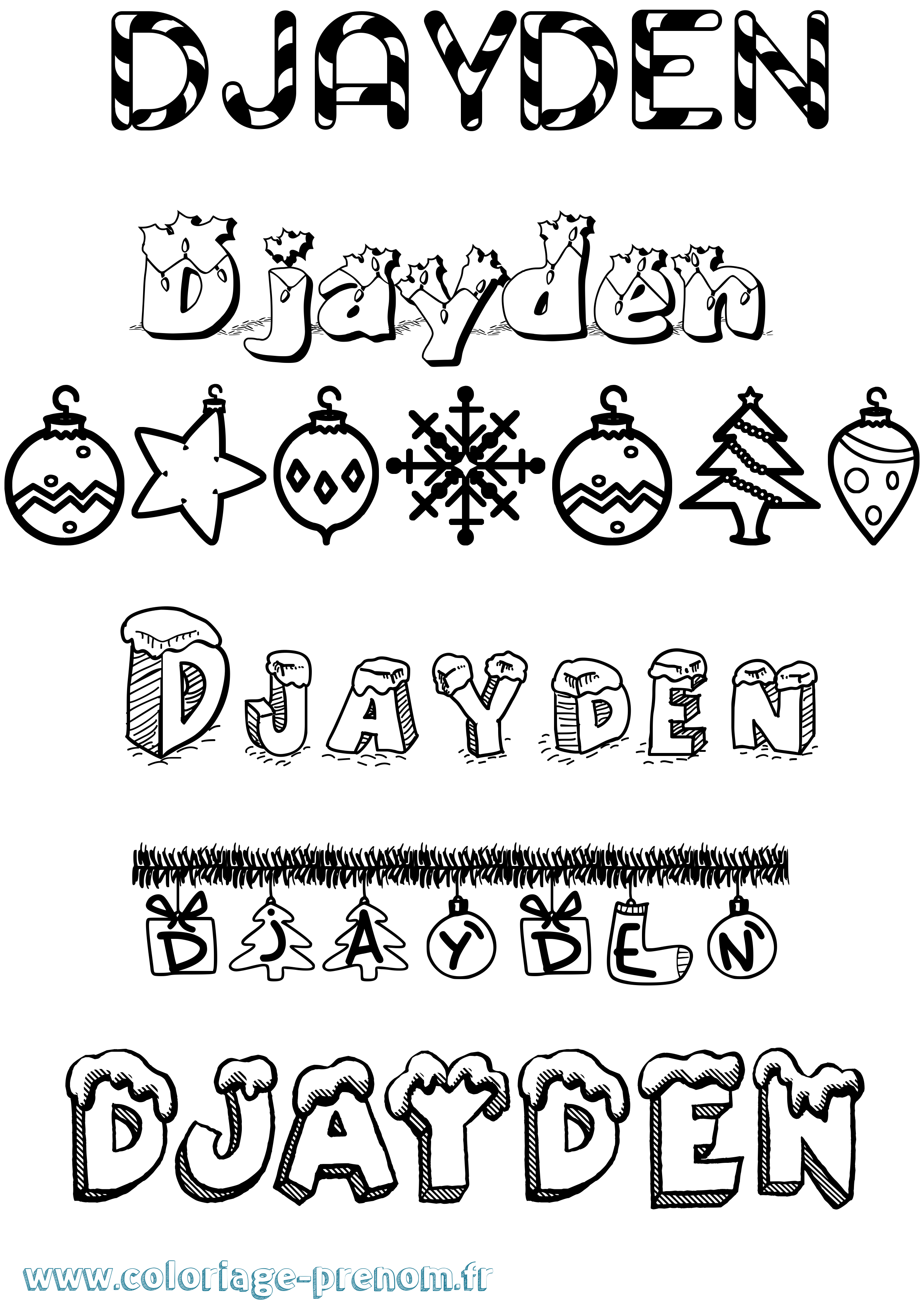 Coloriage Djayden Noël Coloriage prénom Djayden Noël