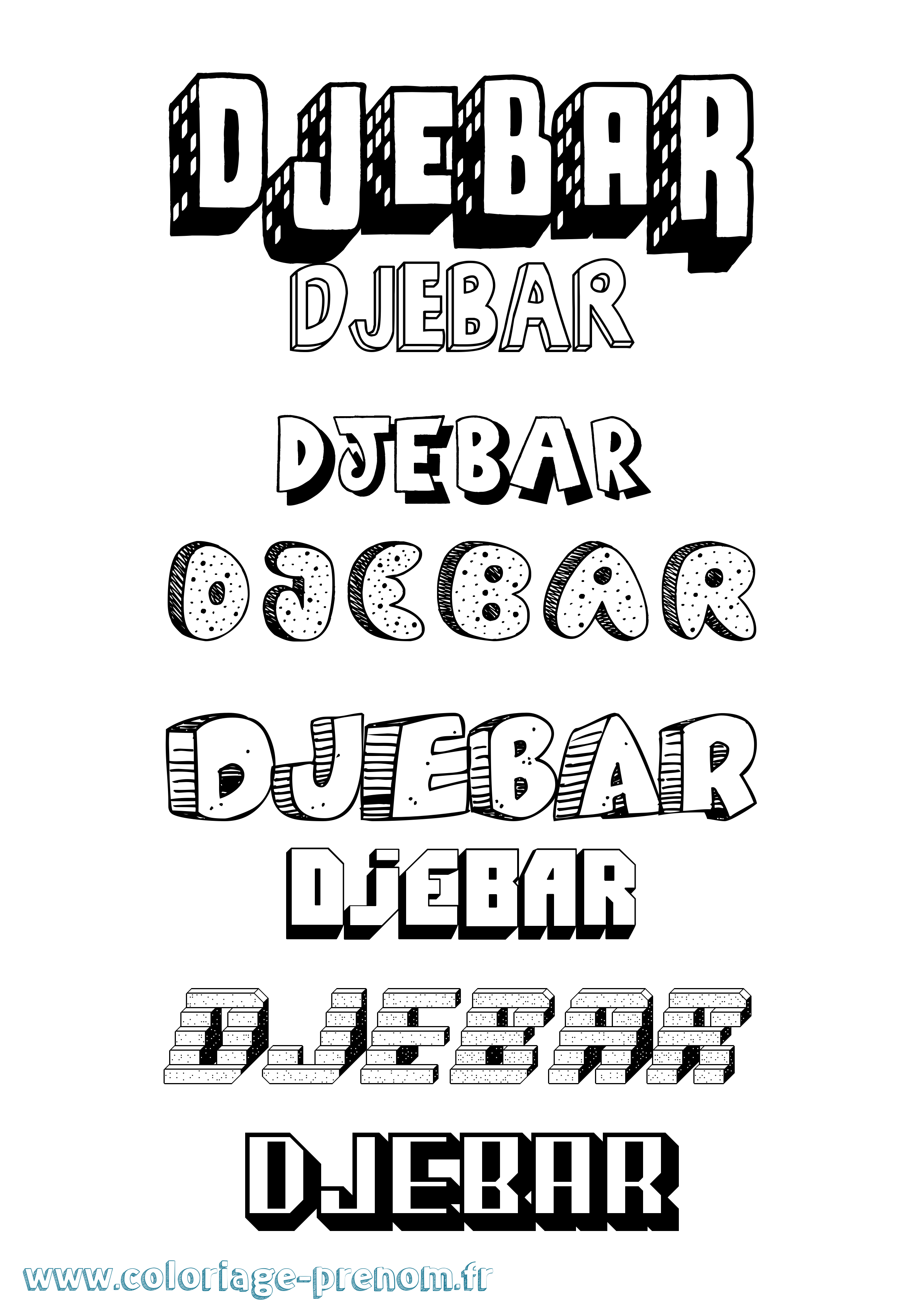 Coloriage Djebar Effet 3D Coloriage prénom Djebar Effet 3D