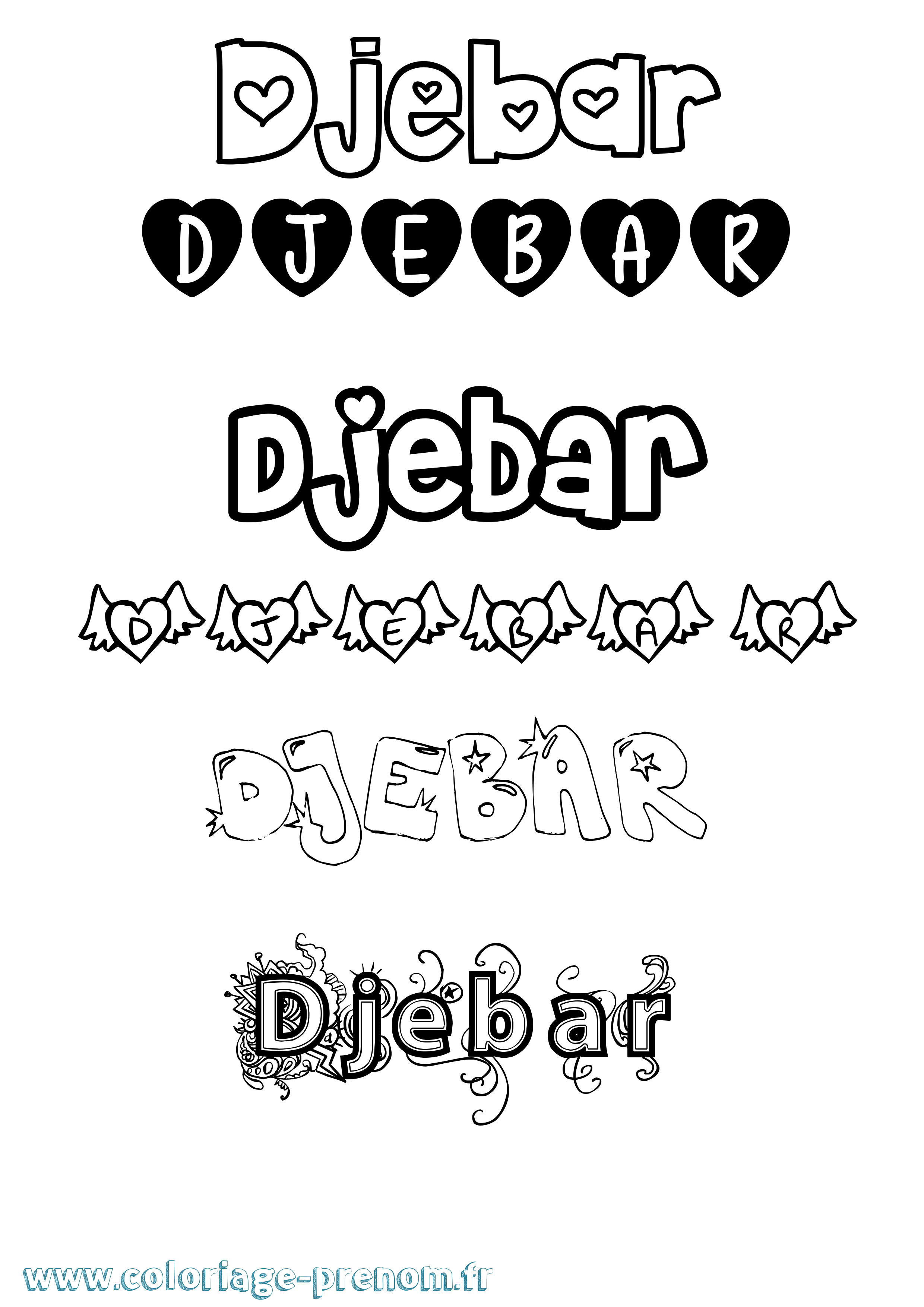 Coloriage Djebar Girly Coloriage prénom Djebar Girly