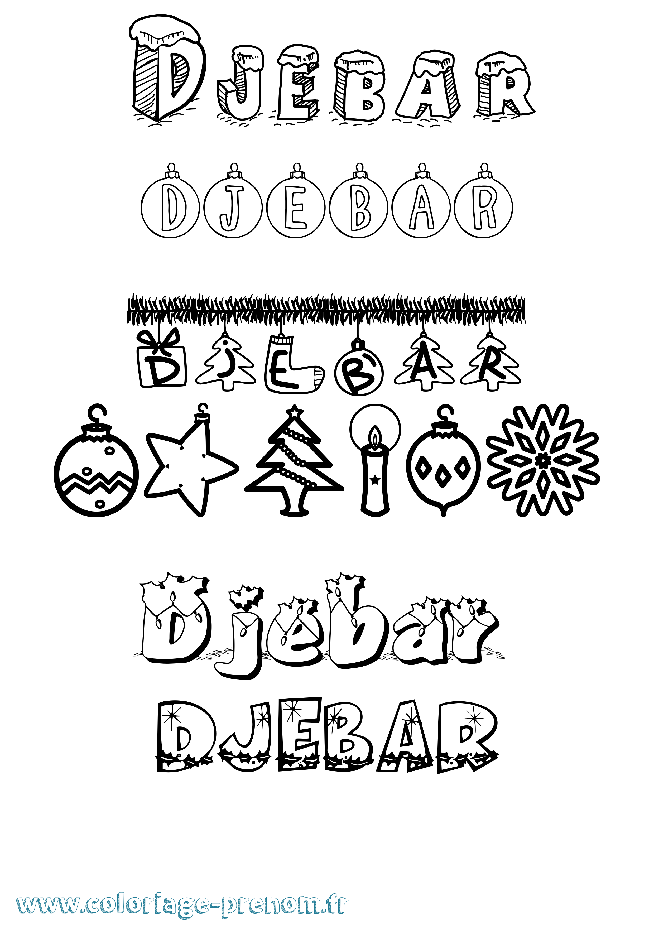 Coloriage Djebar Noël Coloriage prénom Djebar Noël