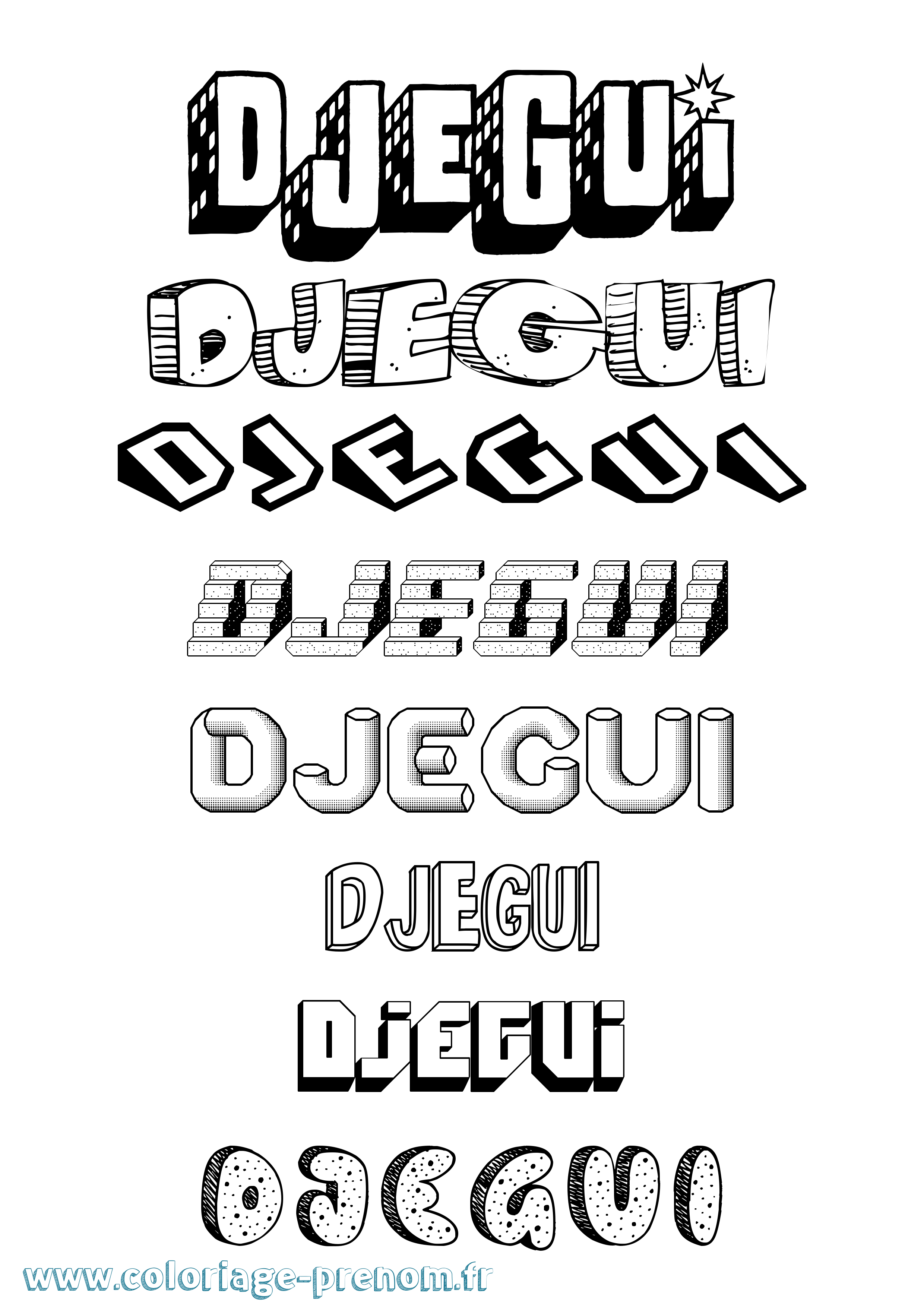 Coloriage Djegui Effet 3D Coloriage prénom Djegui Effet 3D