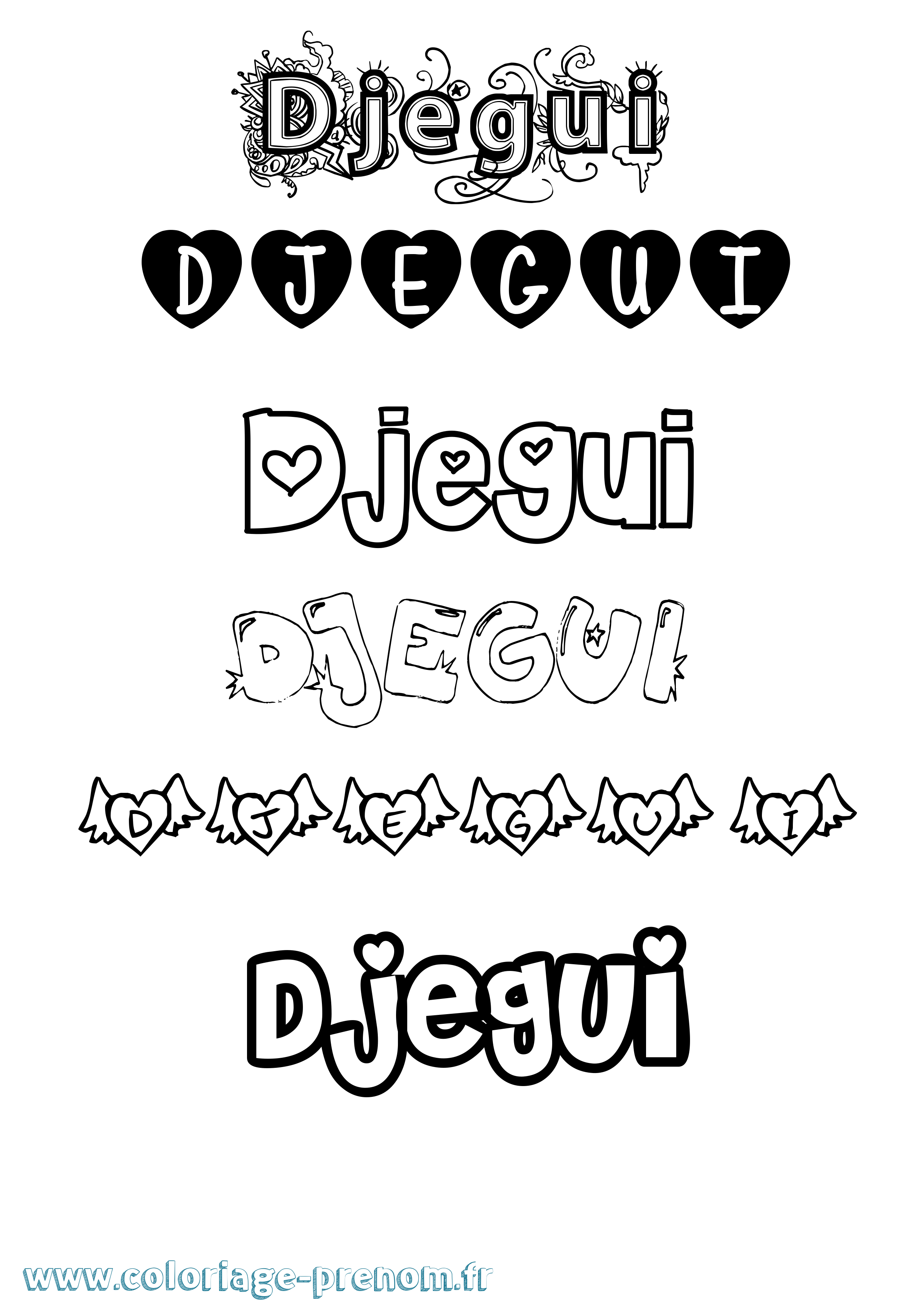Coloriage Djegui Girly Coloriage prénom Djegui Girly