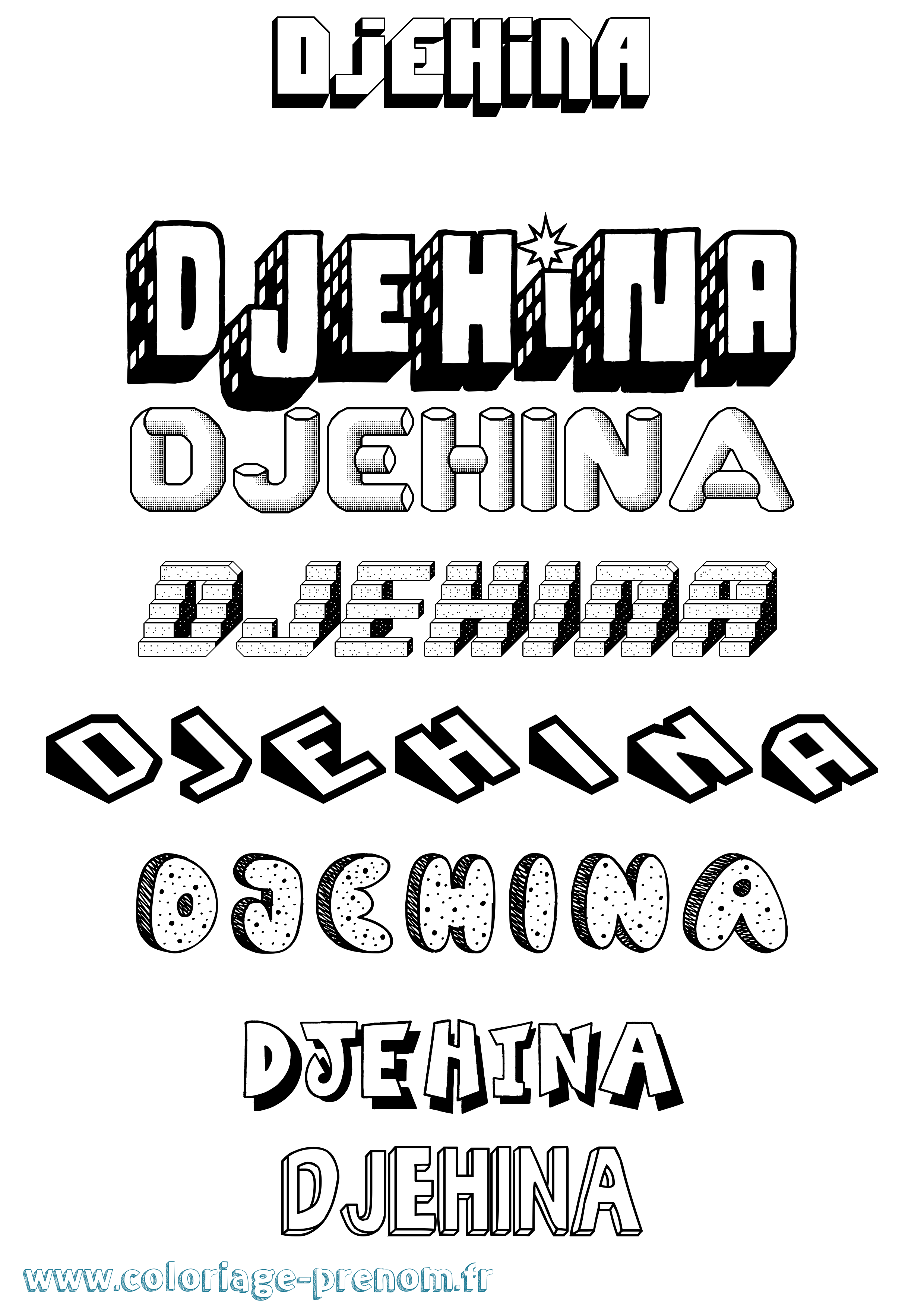 Coloriage Djehina Effet 3D Coloriage prénom Djehina Effet 3D