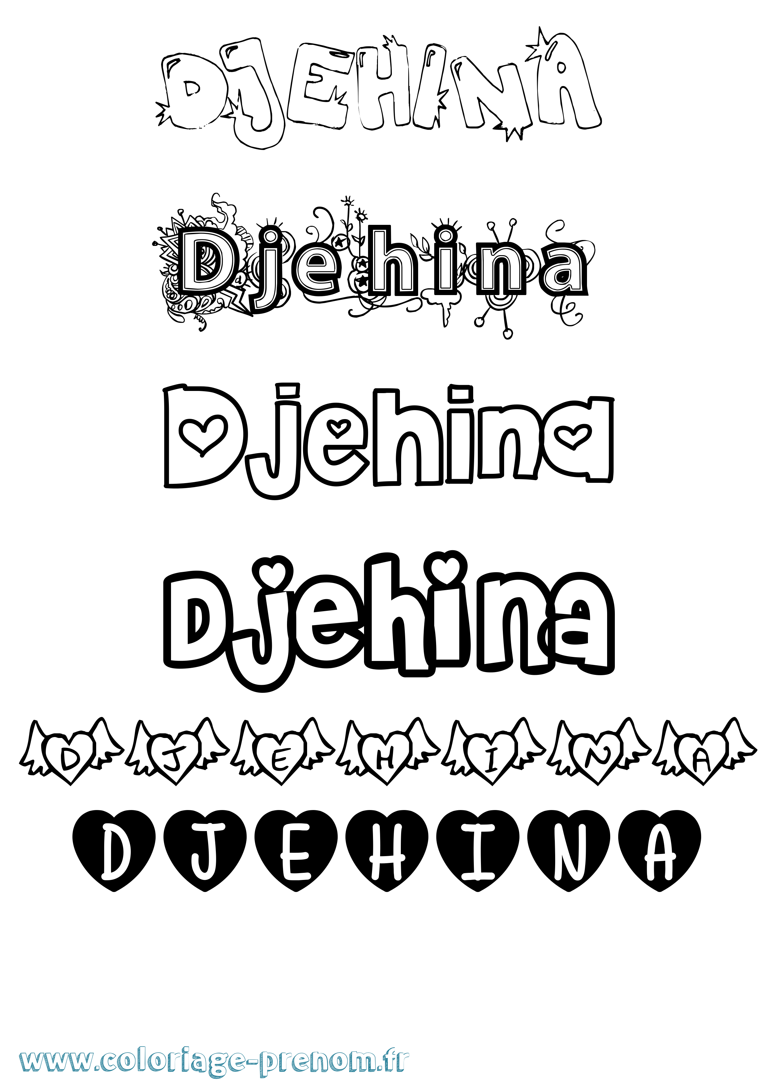 Coloriage Djehina Girly Coloriage prénom Djehina Girly