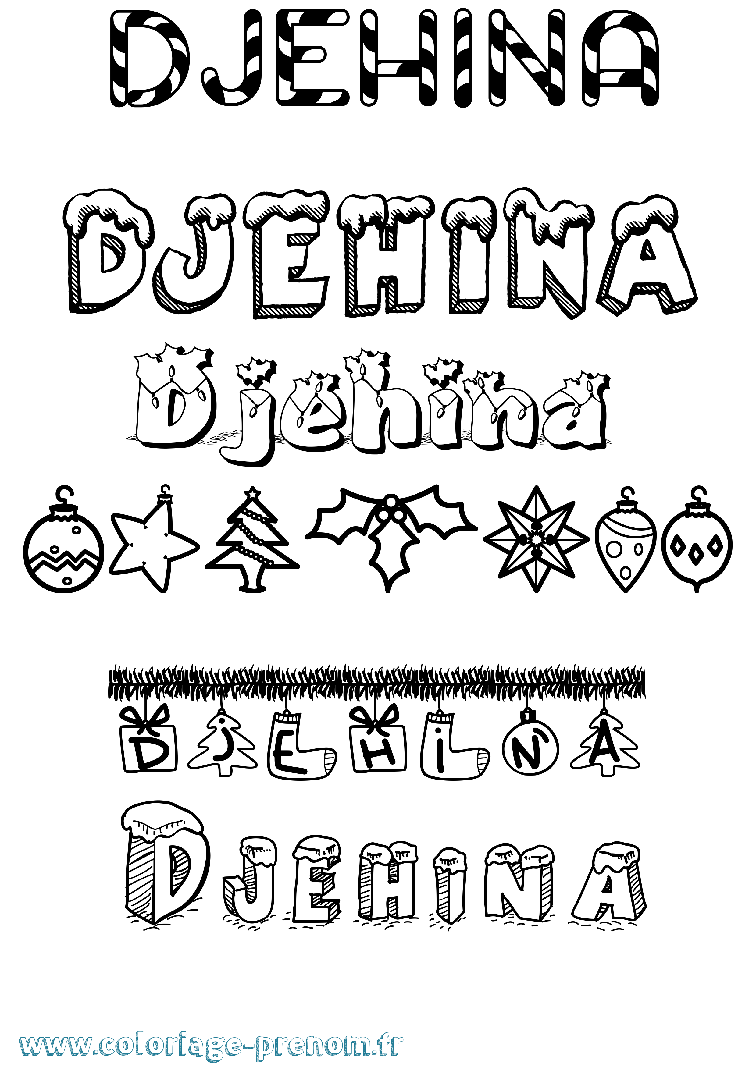 Coloriage Djehina Noël Coloriage prénom Djehina Noël