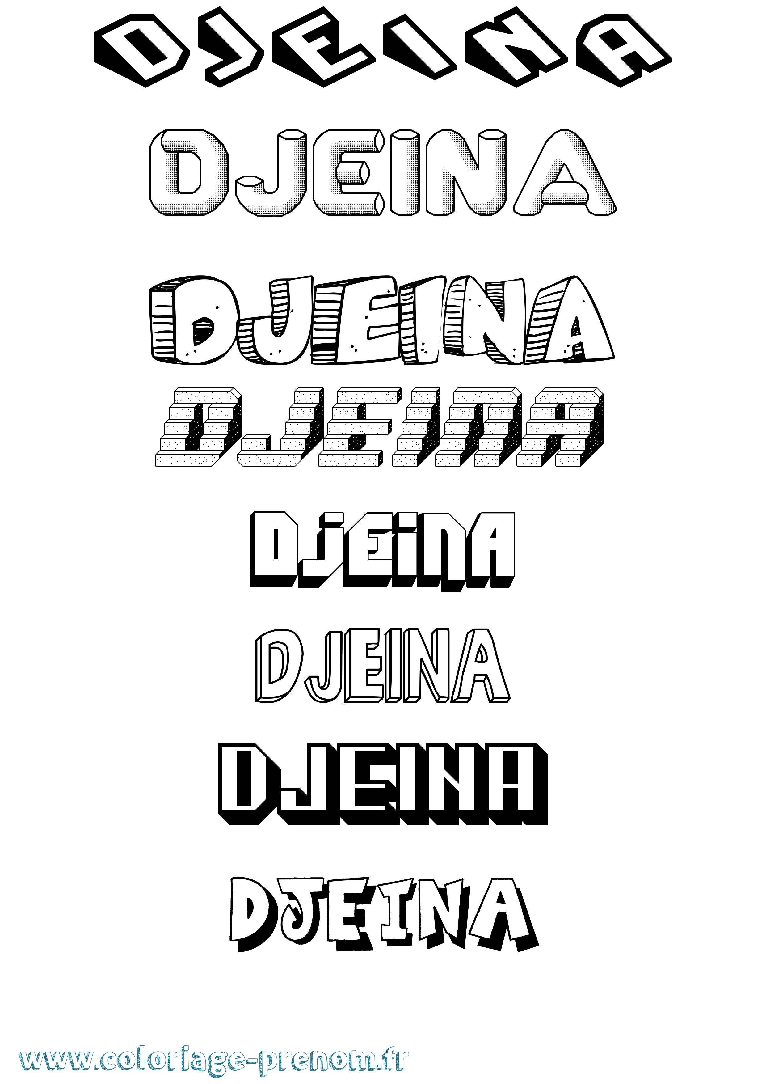 Coloriage Djeina Effet 3D Coloriage prénom Djeina Effet 3D