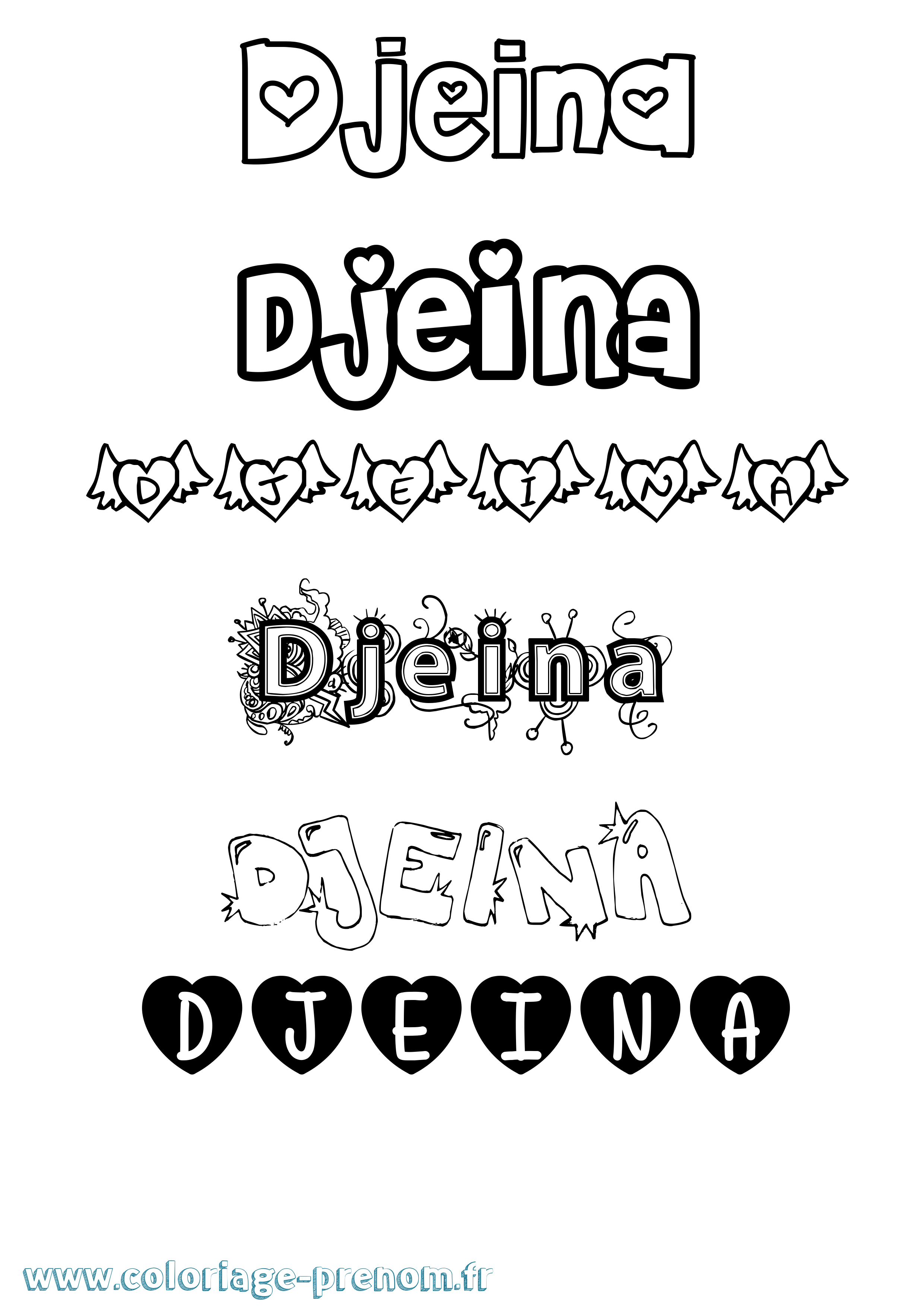 Coloriage Djeina Girly Coloriage prénom Djeina Girly
