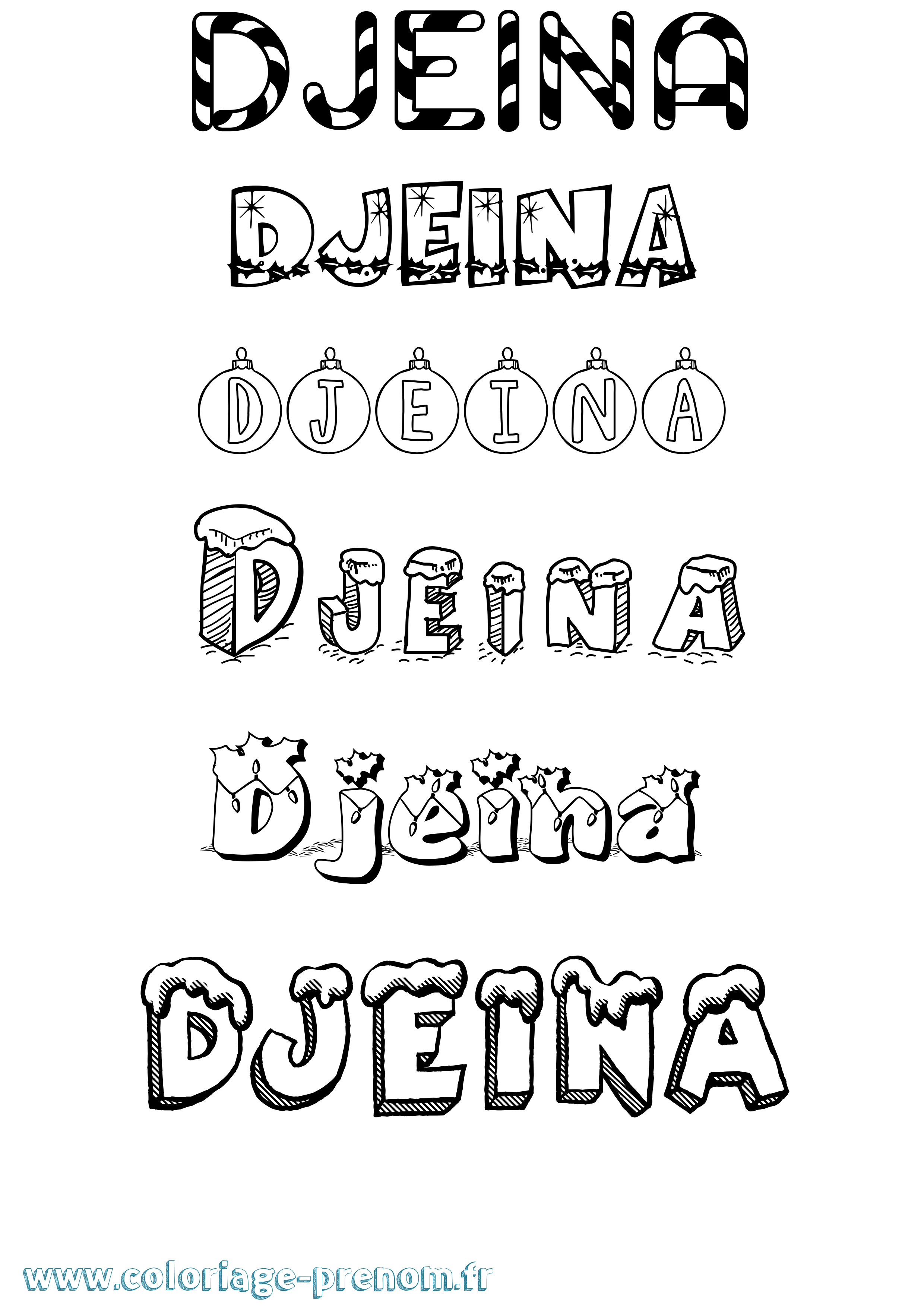 Coloriage Djeina Noël Coloriage prénom Djeina Noël
