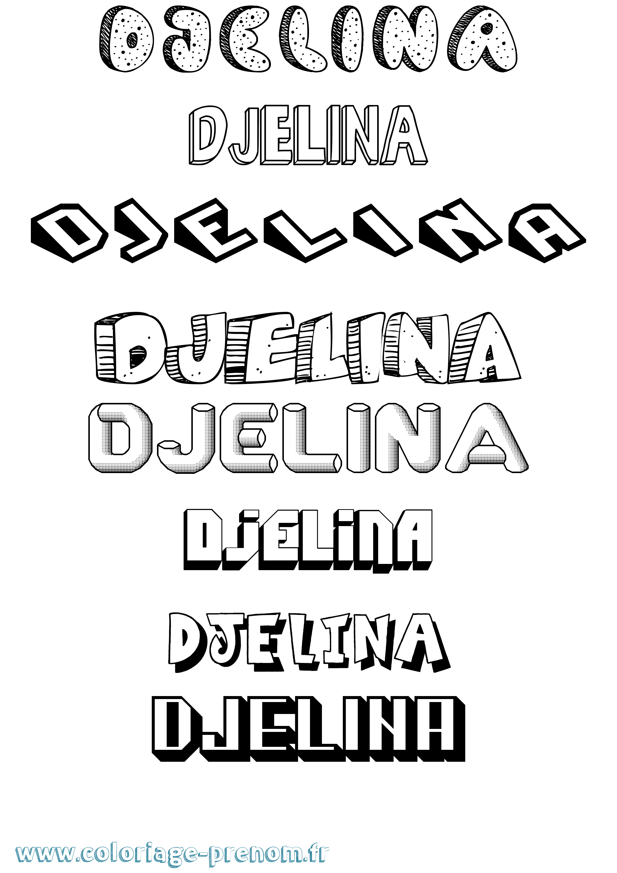 Coloriage Djelina Effet 3D Coloriage prénom Djelina Effet 3D