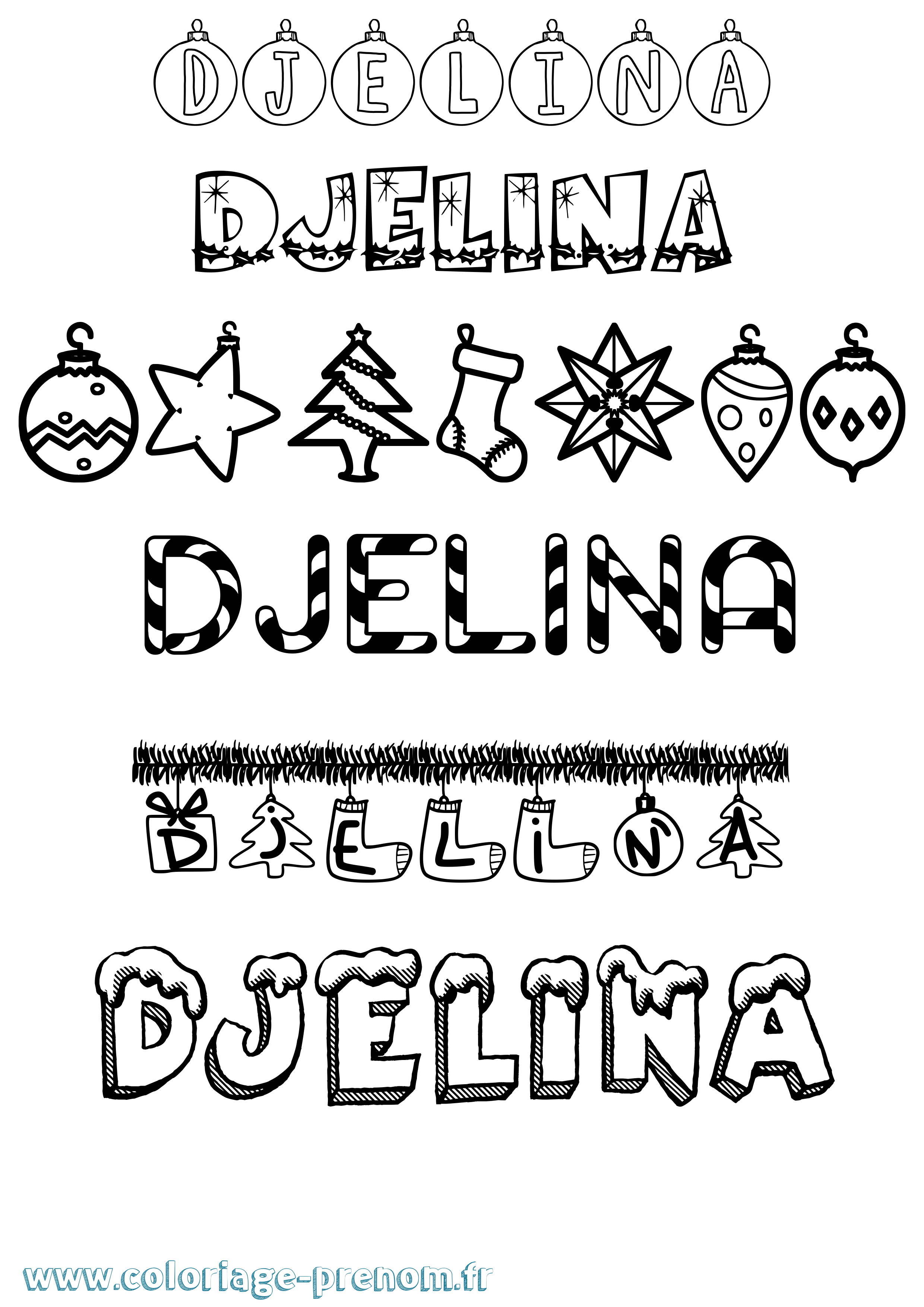 Coloriage Djelina Noël Coloriage prénom Djelina Noël