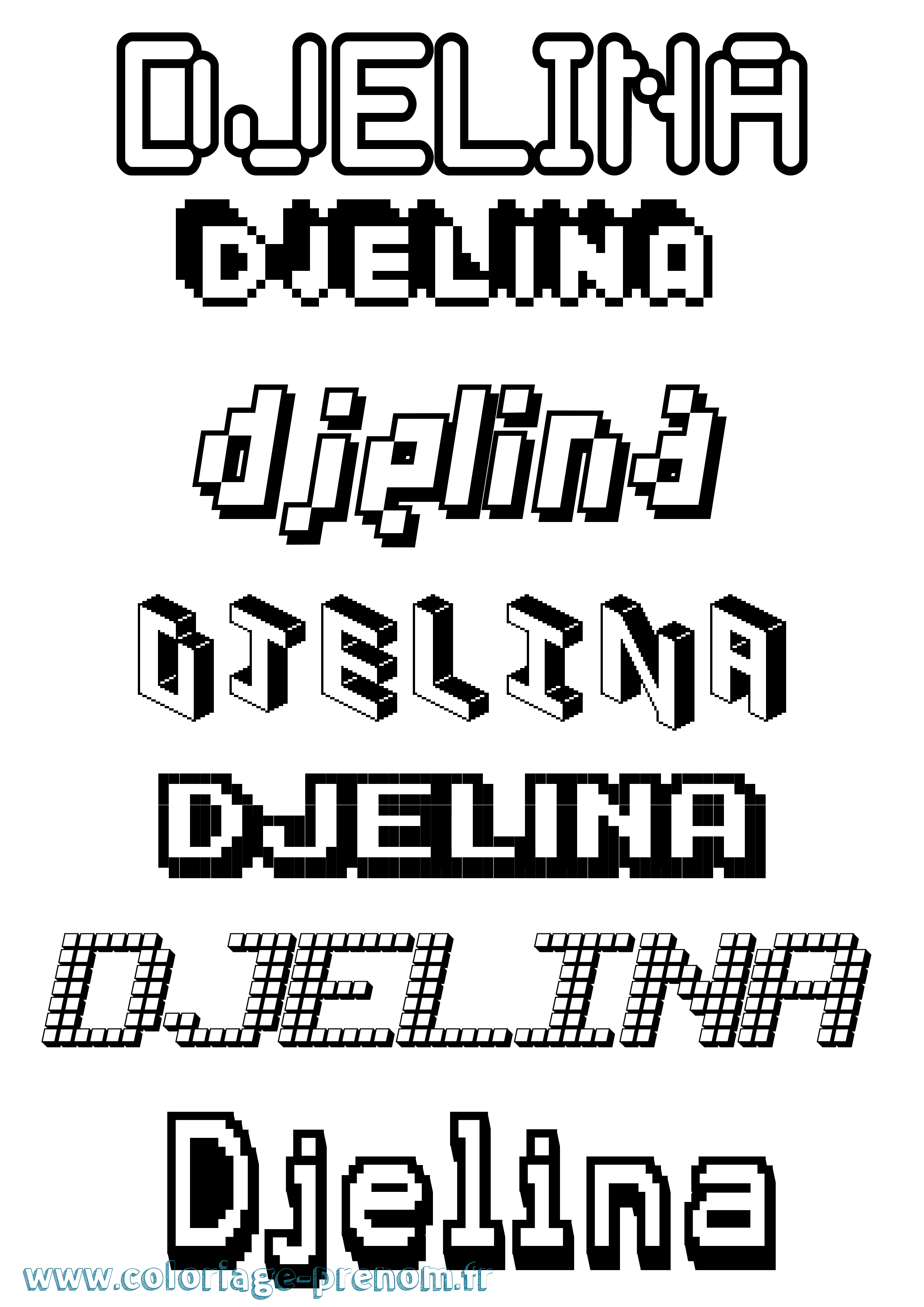 Coloriage Djelina Pixel Coloriage prénom Djelina Pixel