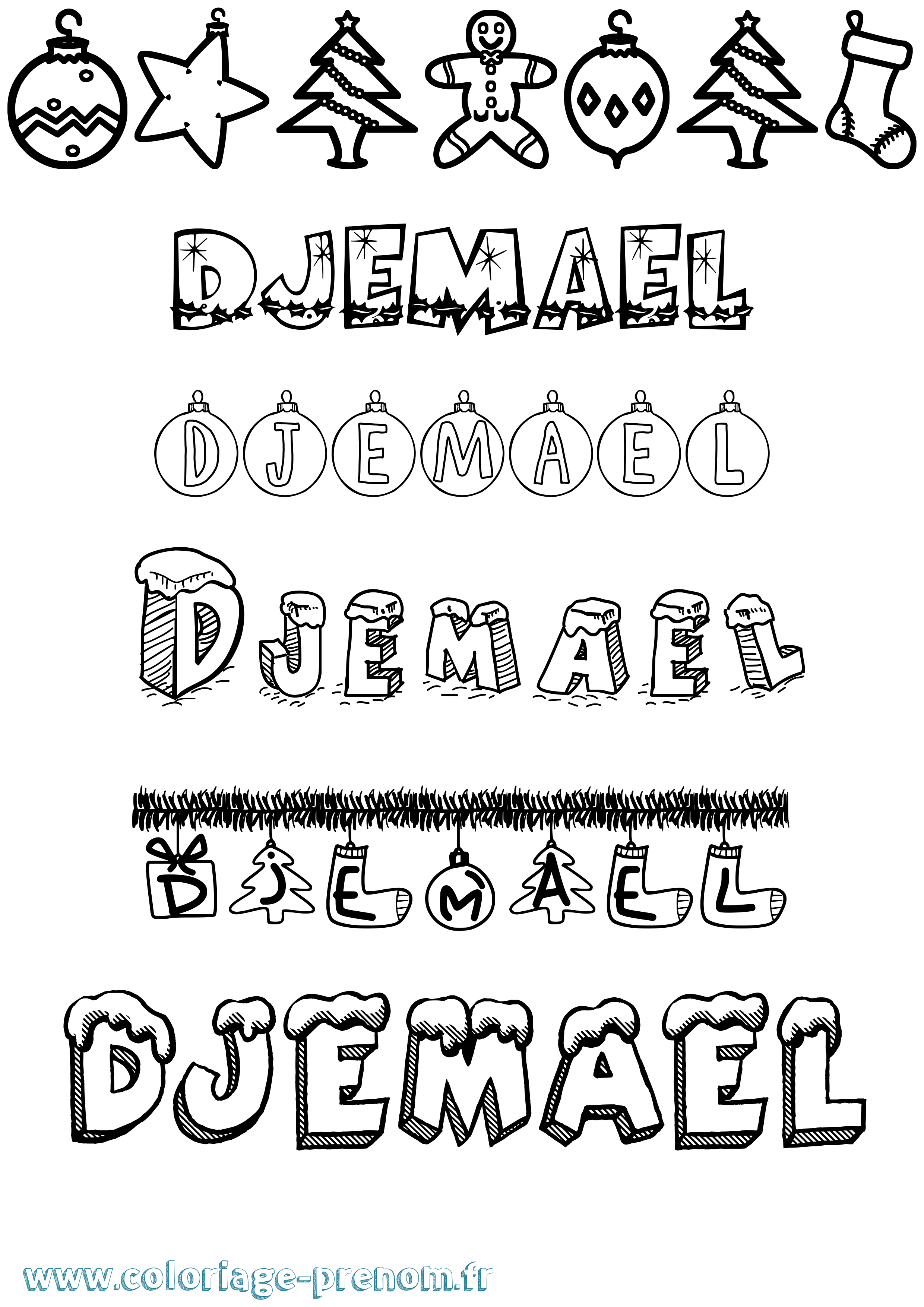 Coloriage Djemael Noël Coloriage prénom Djemael Noël