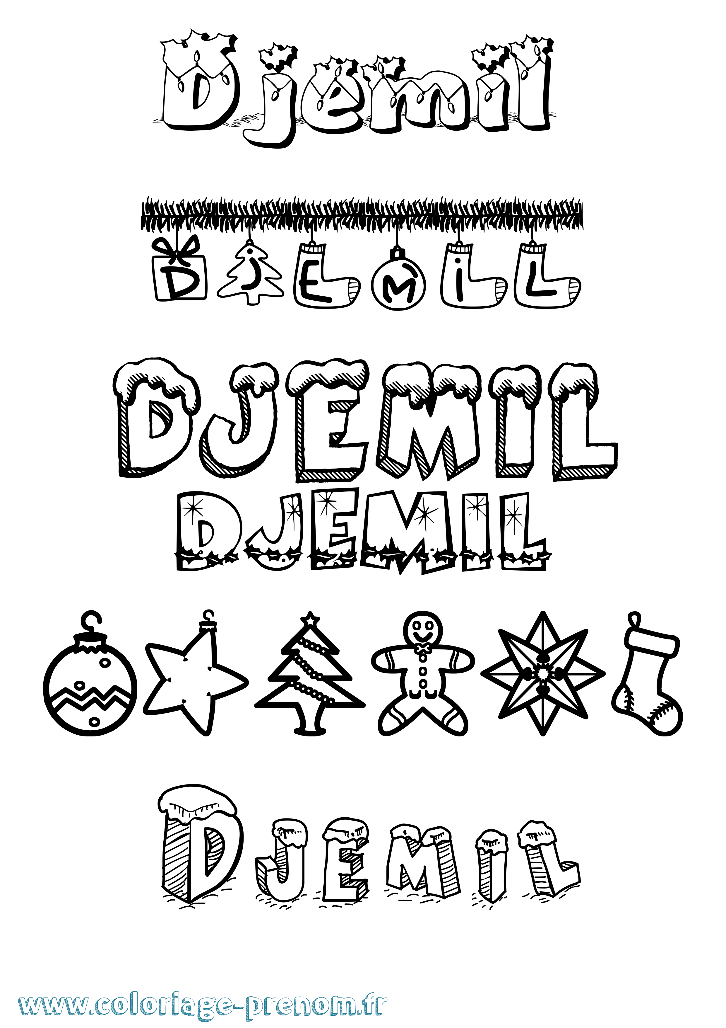 Coloriage Djemil Noël Coloriage prénom Djemil Noël