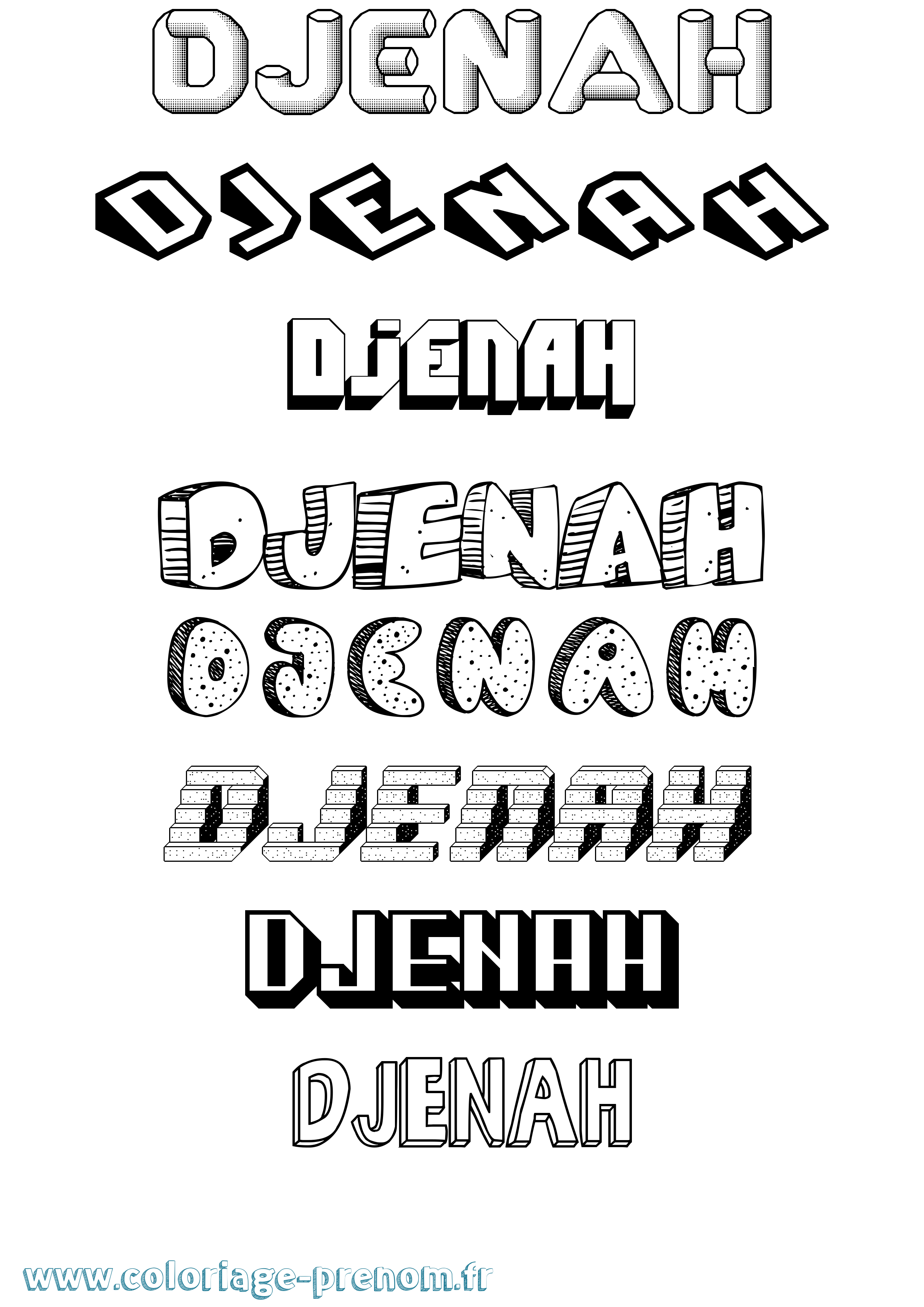 Coloriage Djenah Effet 3D Coloriage prénom Djenah Effet 3D