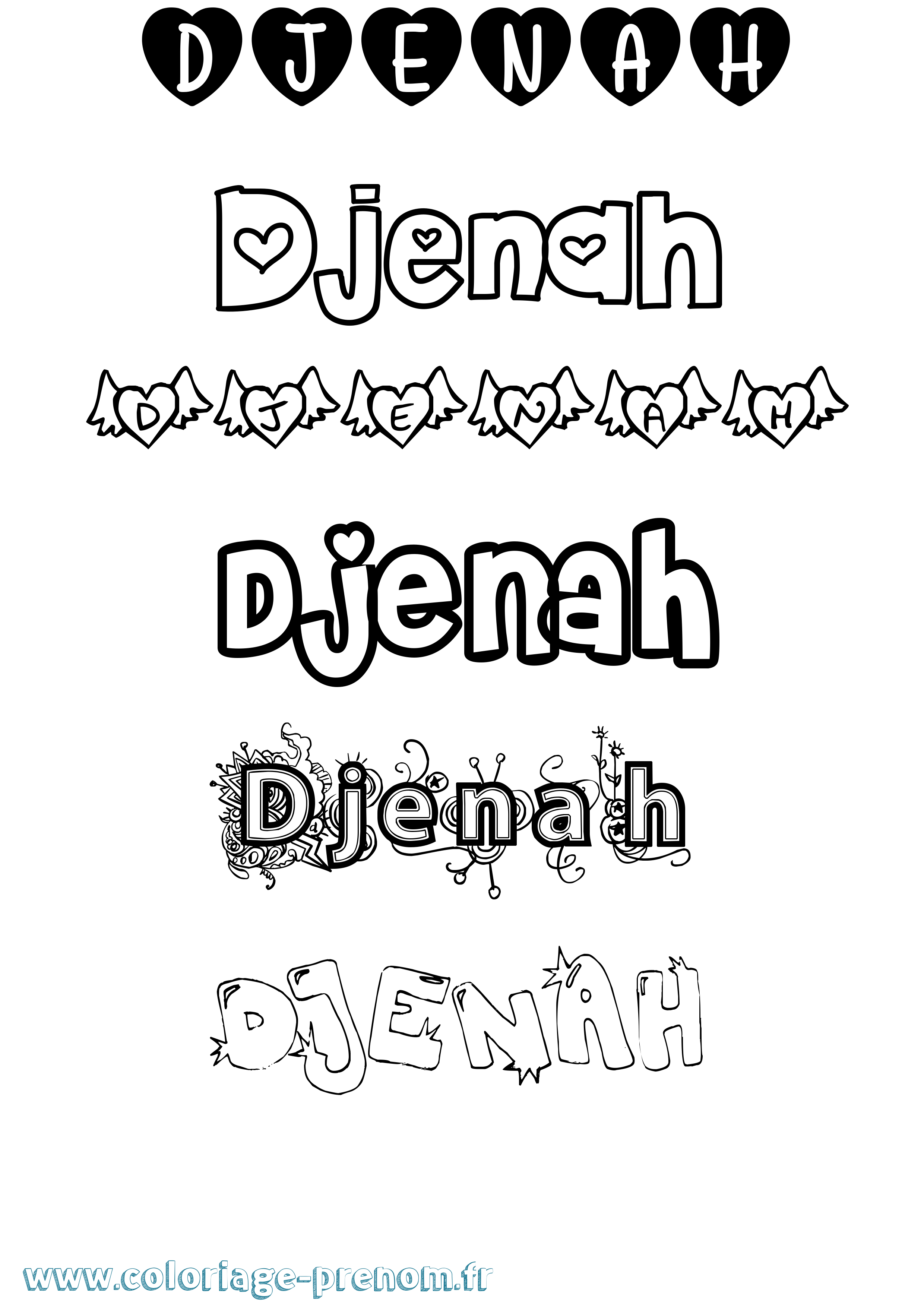 Coloriage Djenah Girly Coloriage prénom Djenah Girly
