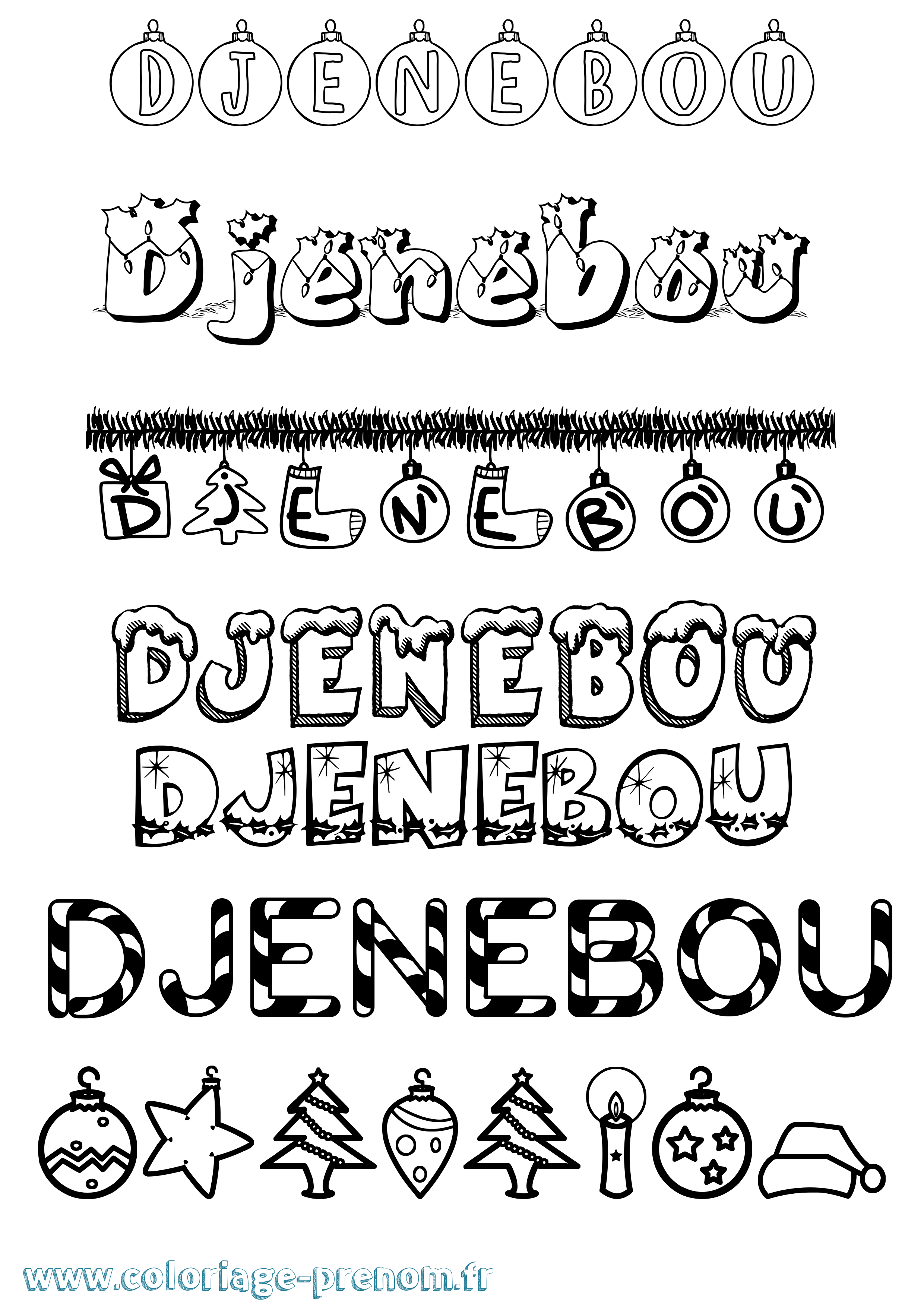 Coloriage Djenebou Noël Coloriage prénom Djenebou Noël