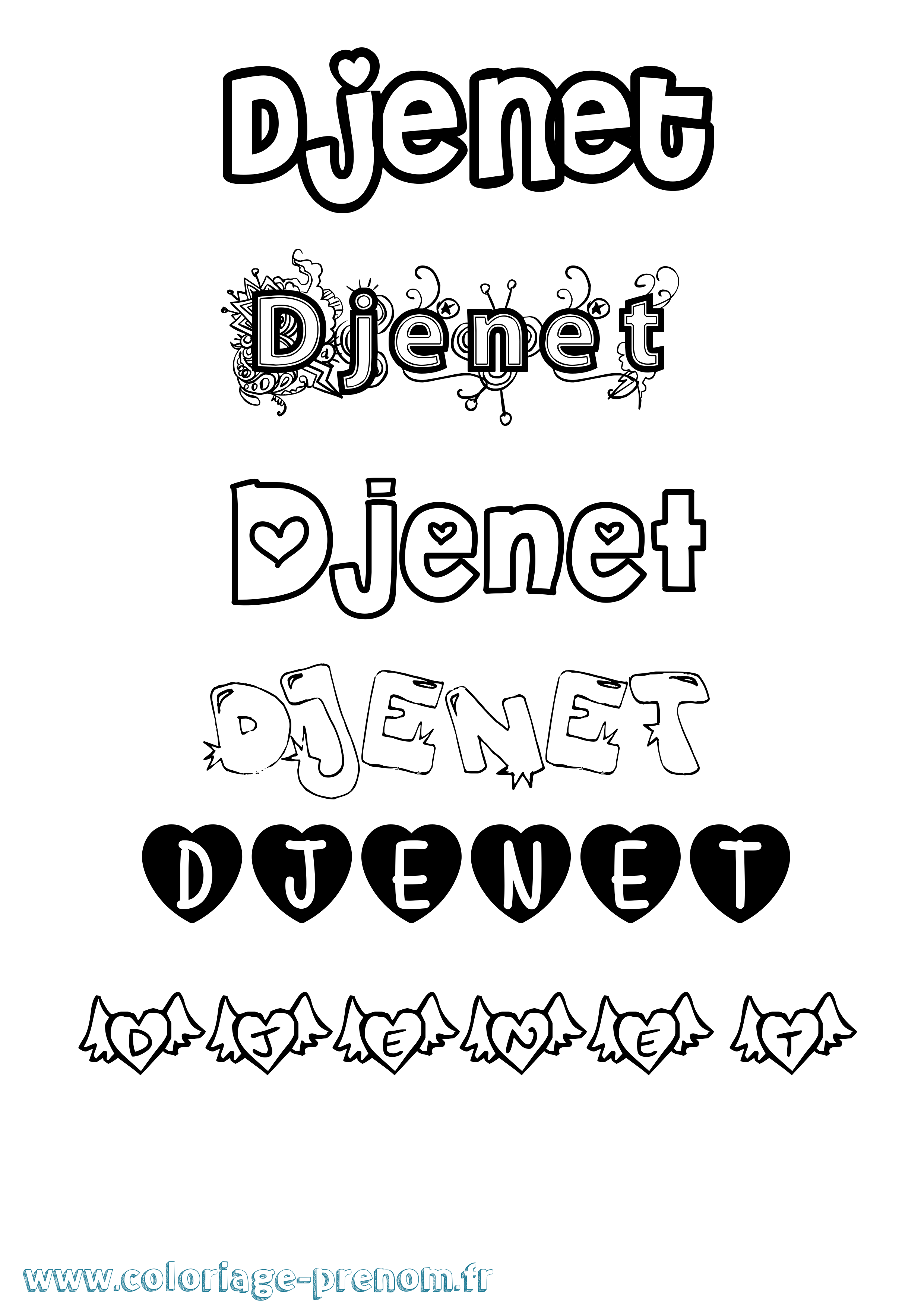 Coloriage Djenet Girly Coloriage prénom Djenet Girly