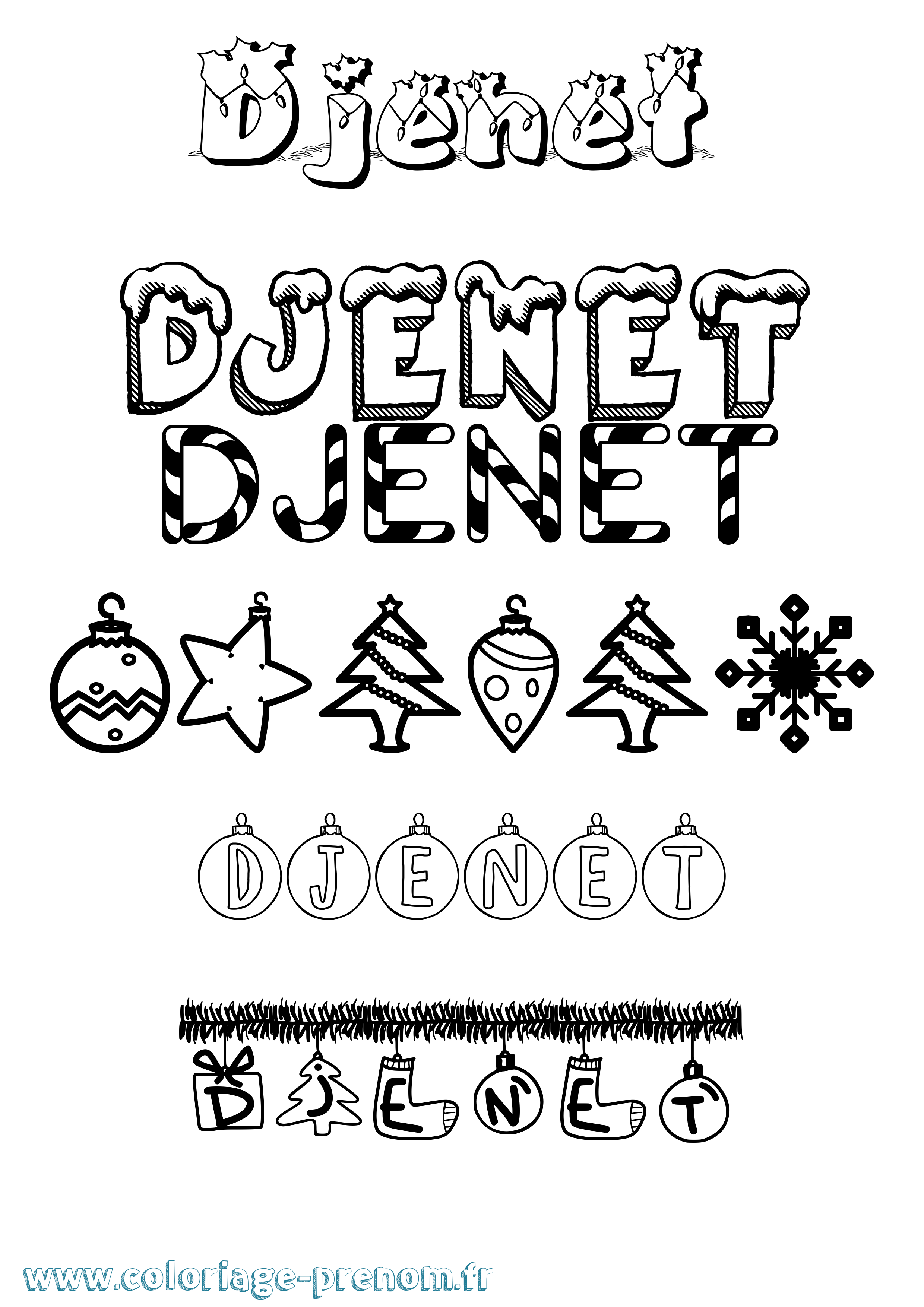 Coloriage Djenet Noël Coloriage prénom Djenet Noël