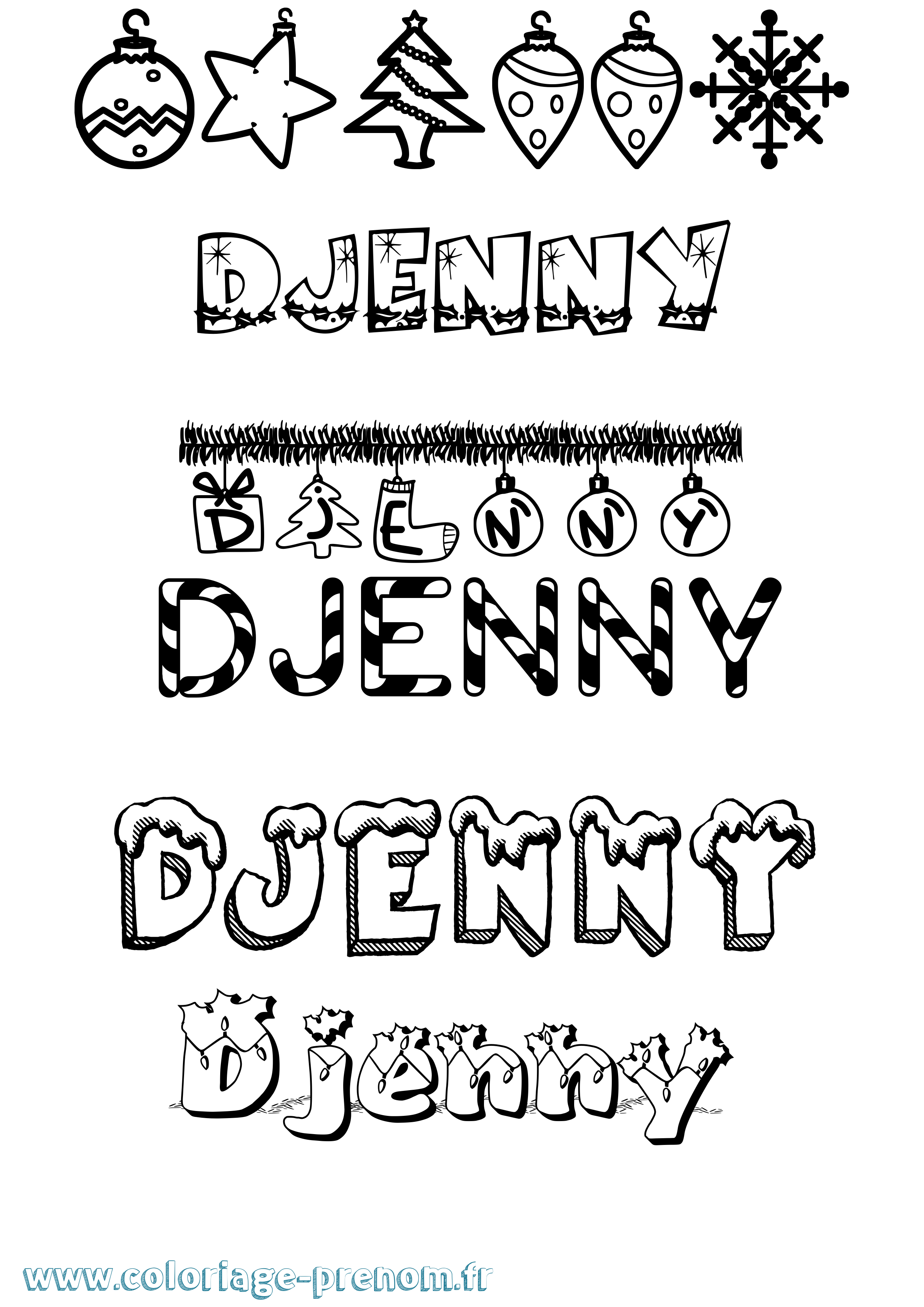 Coloriage Djenny Noël Coloriage prénom Djenny Noël