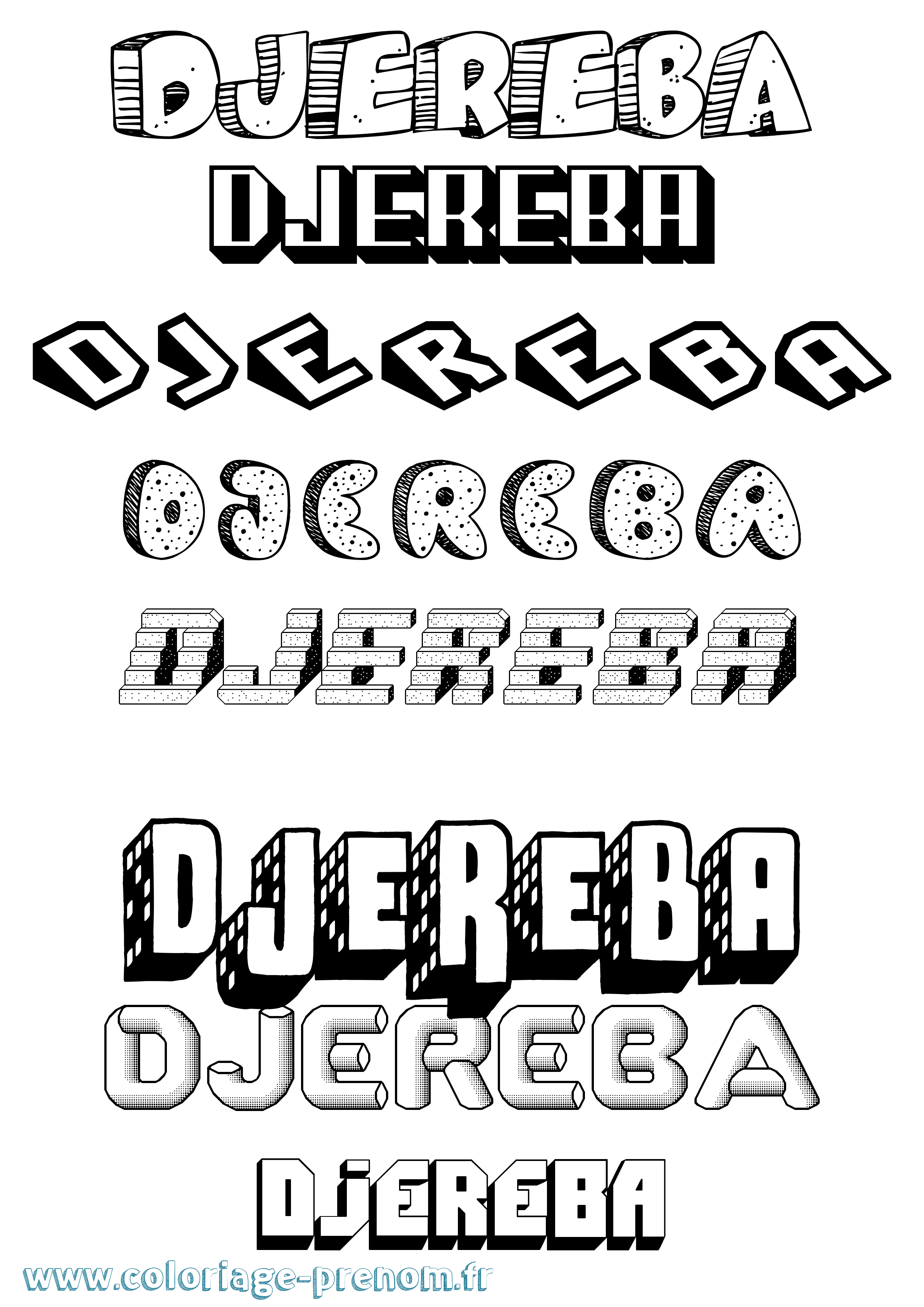 Coloriage Djereba Effet 3D Coloriage prénom Djereba Effet 3D