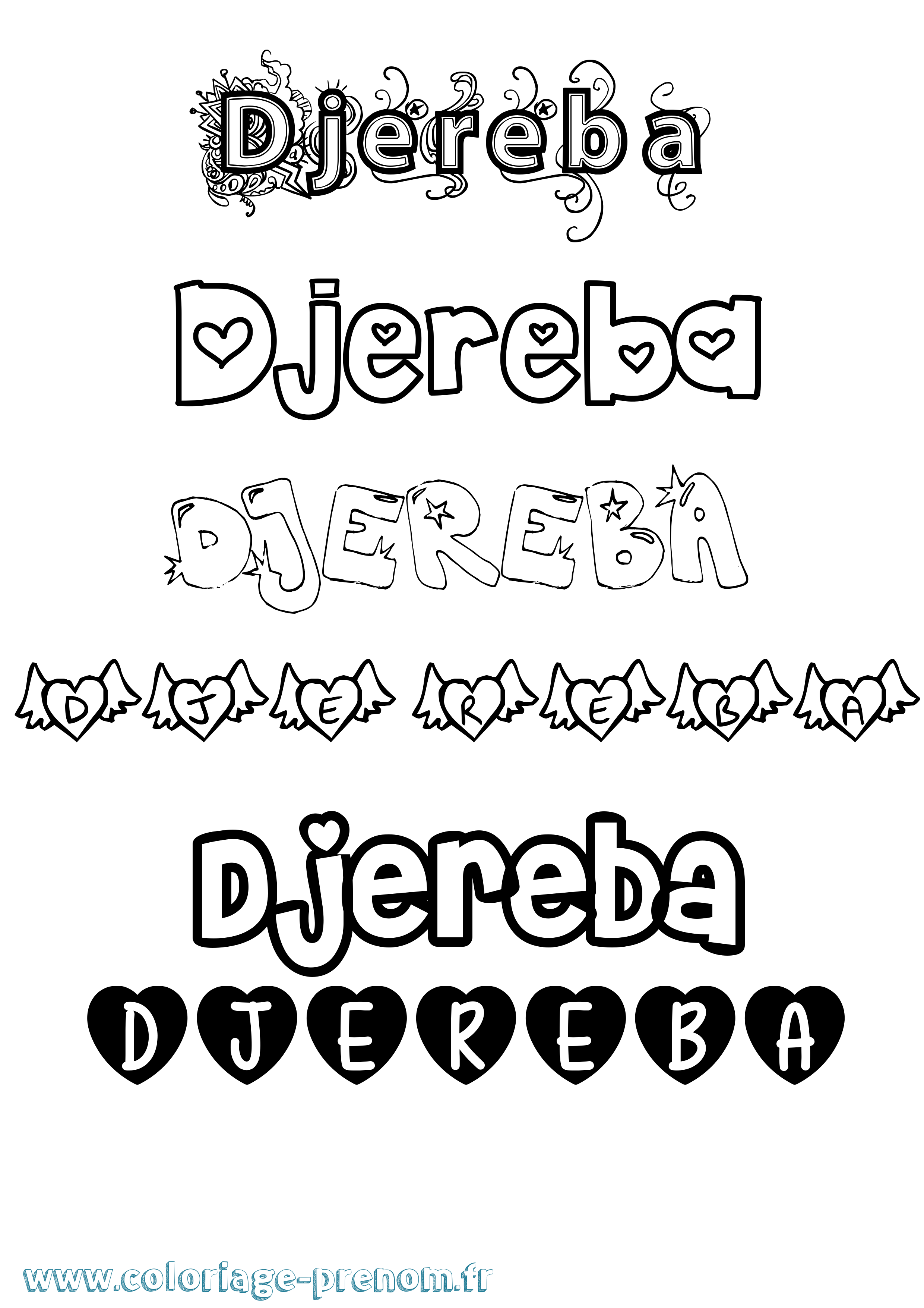 Coloriage Djereba Girly Coloriage prénom Djereba Girly
