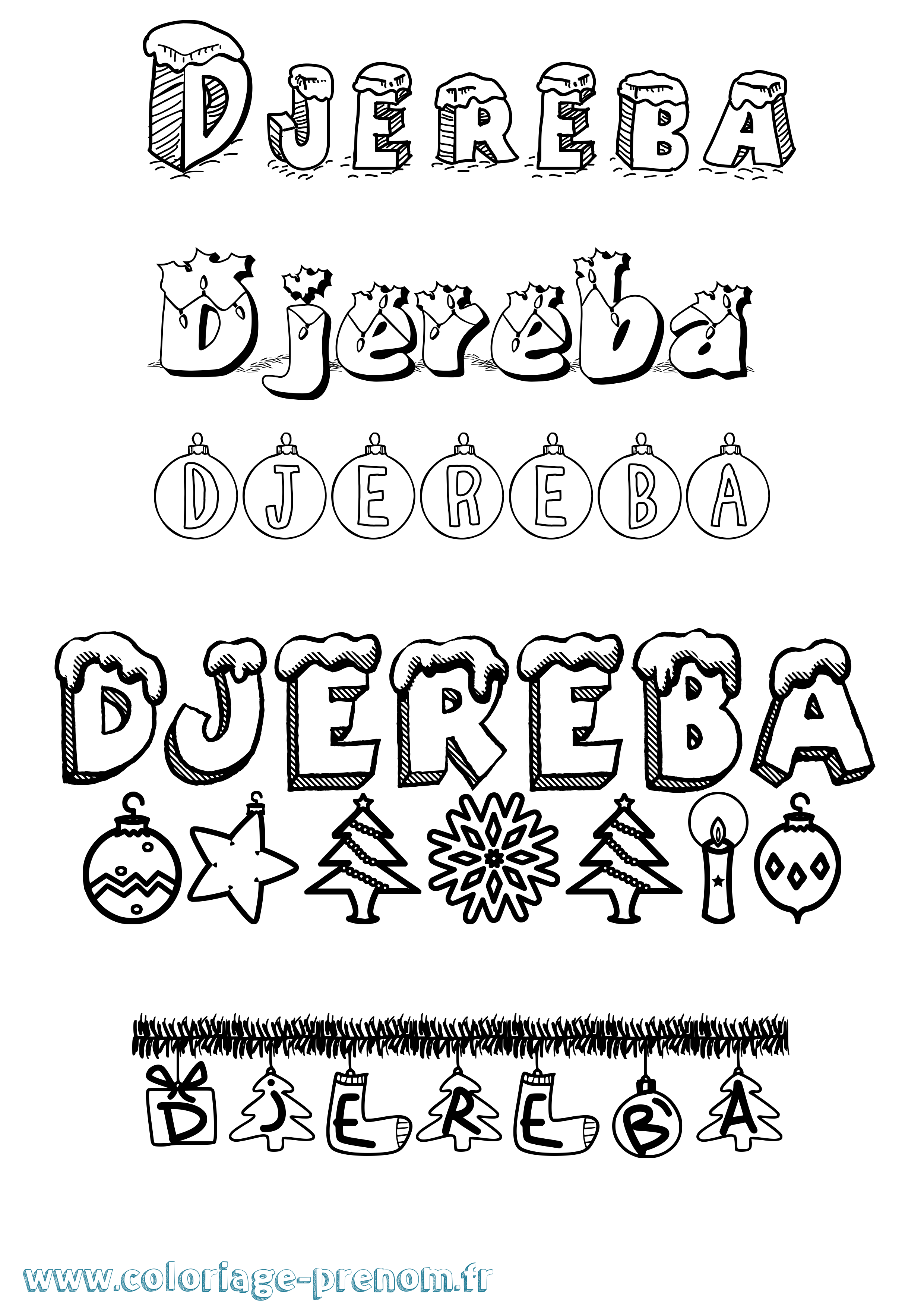 Coloriage Djereba Noël Coloriage prénom Djereba Noël
