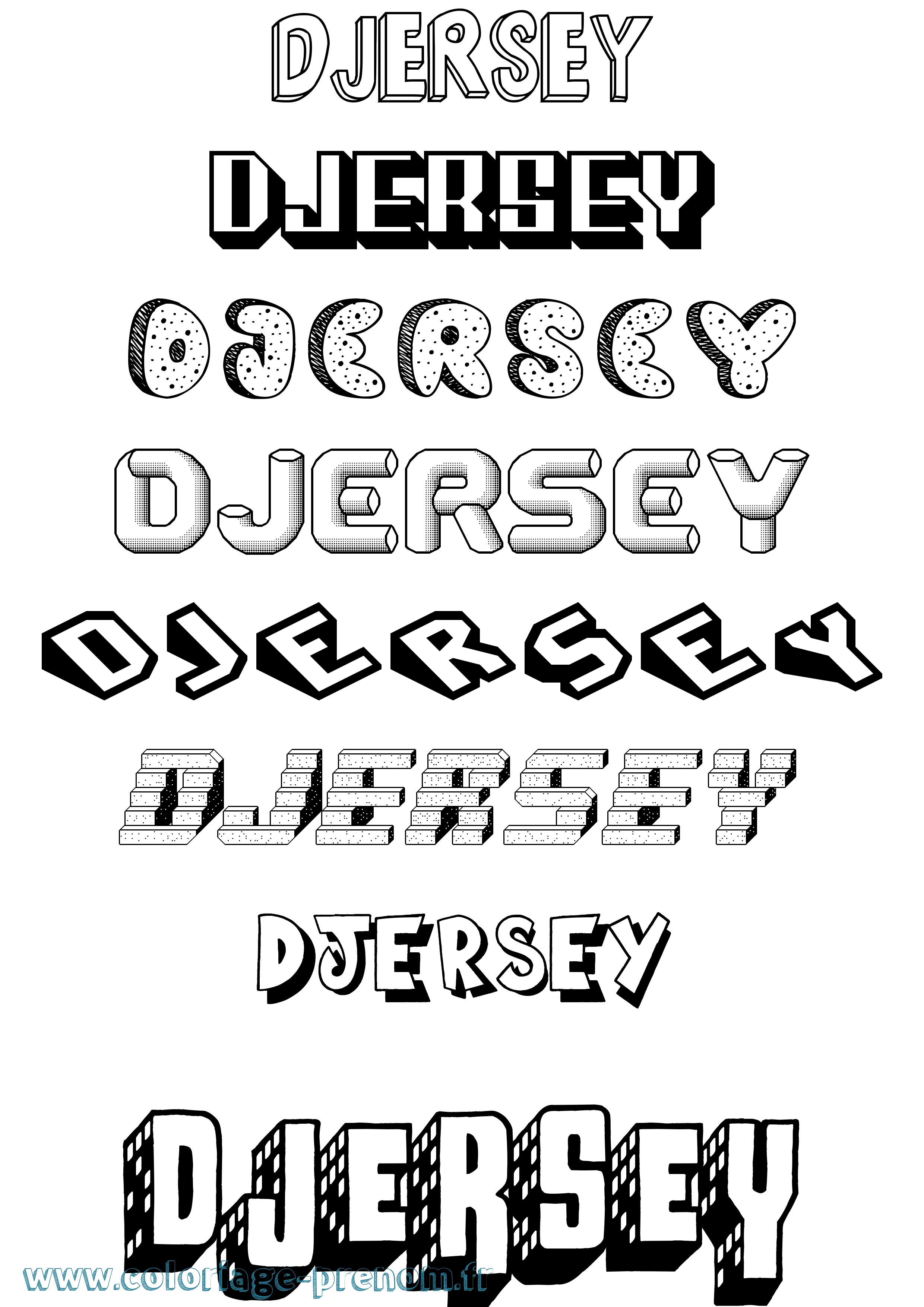 Coloriage Djersey Effet 3D Coloriage prénom Djersey Effet 3D