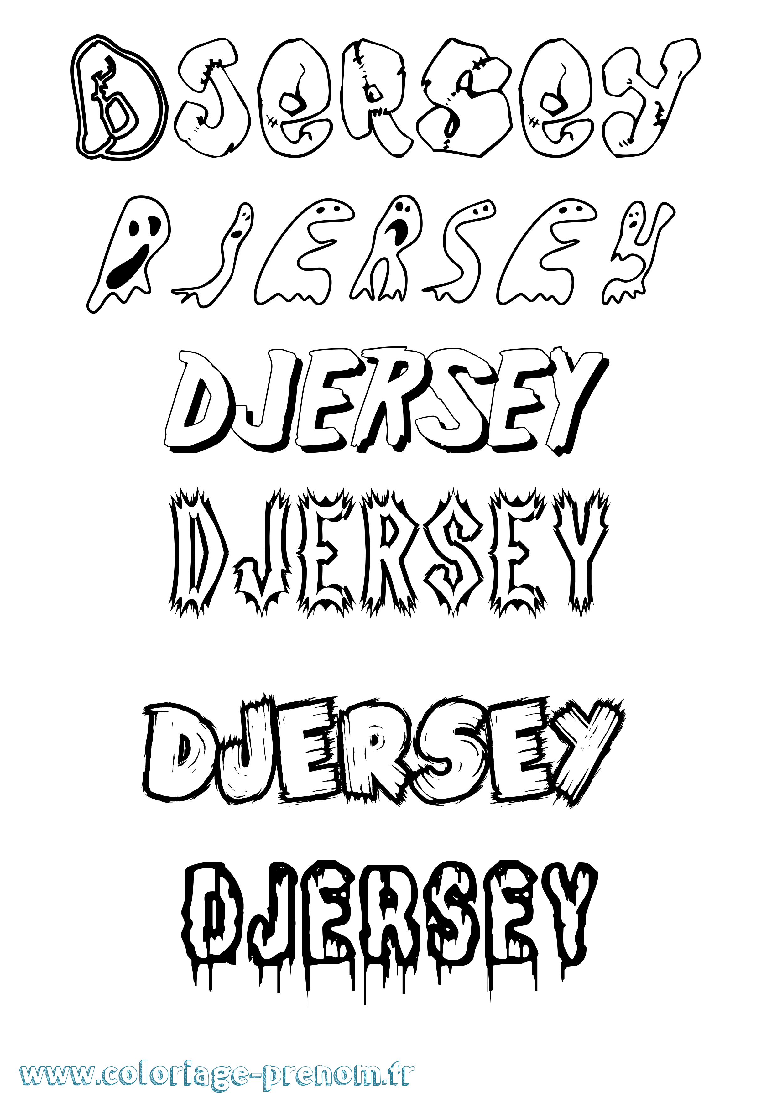 Coloriage Djersey Frisson Coloriage prénom Djersey Frisson