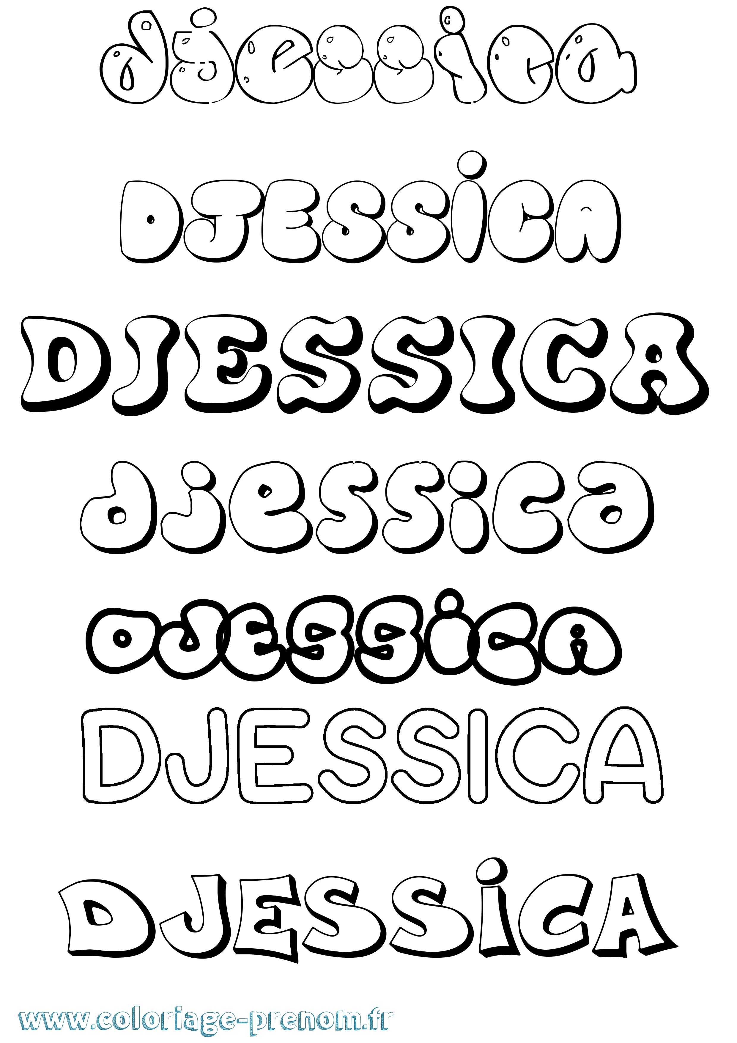 Coloriage Djessica Bubble Coloriage prénom Djessica Bubble